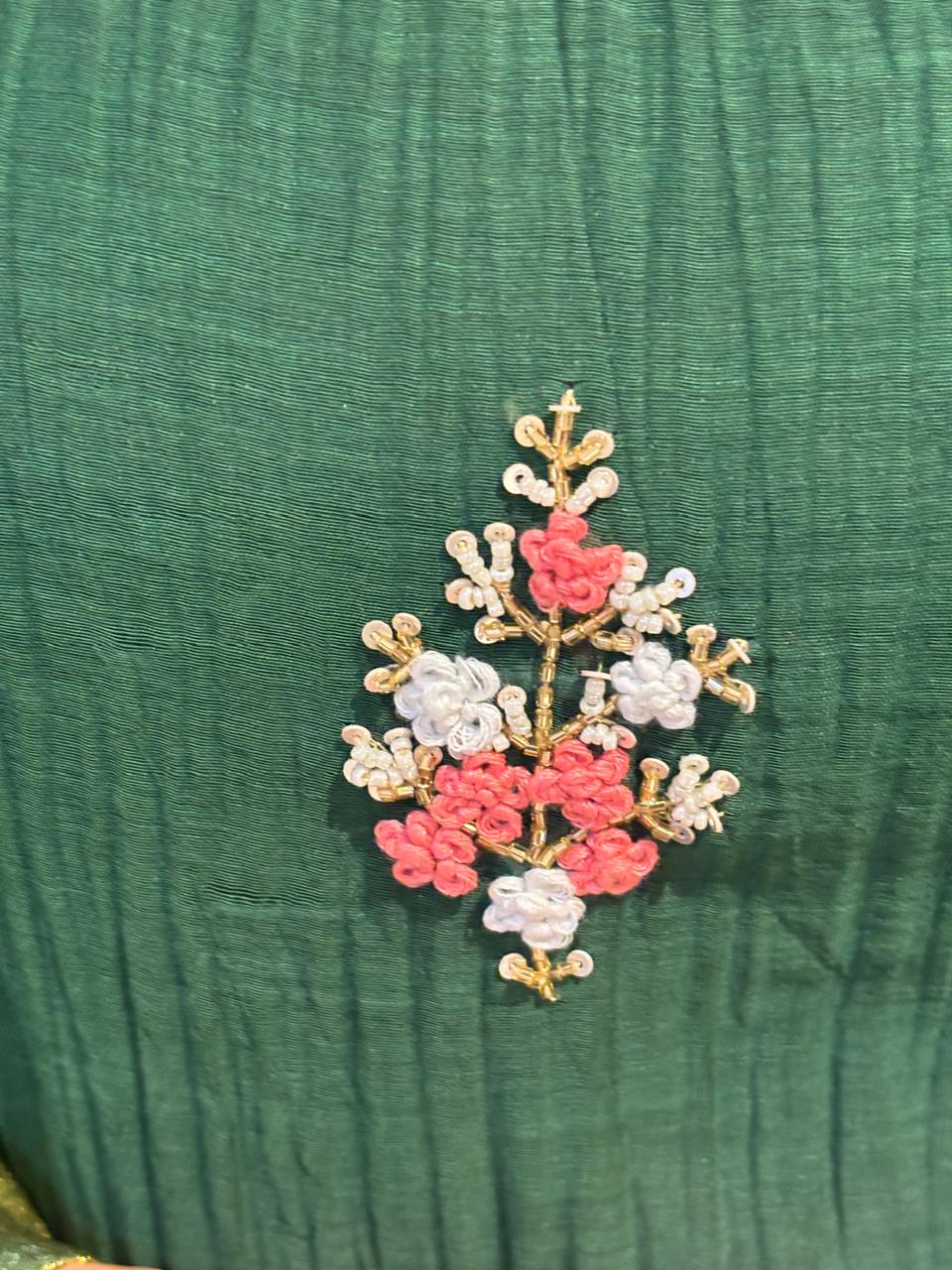 “Pani" Bottle Green Mul Chanderi silk Kurtha 101 with Handwork Embroidery