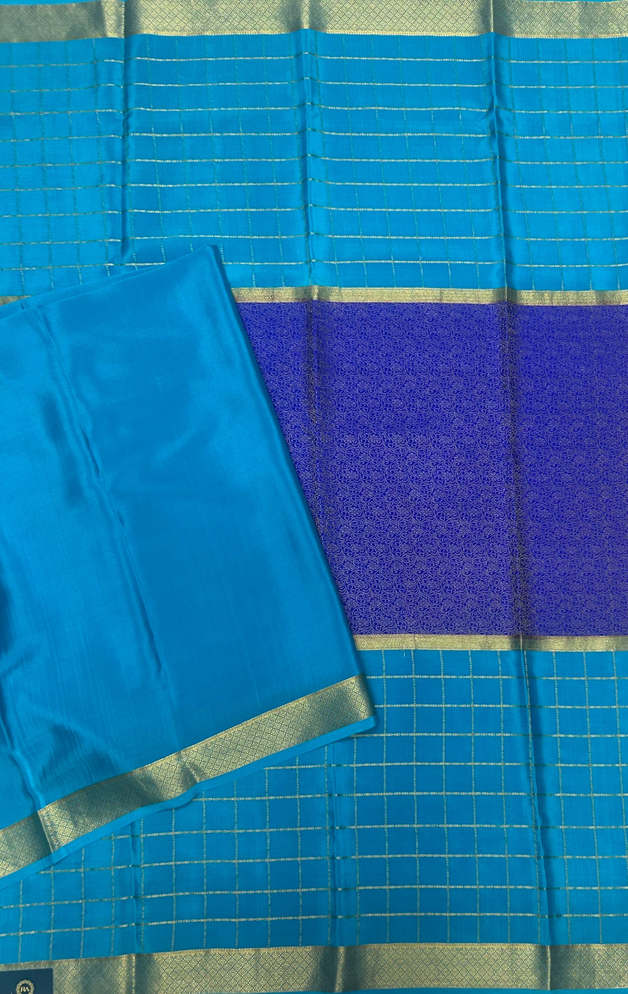 Blue n royal blue pure Mysore crepe silk 103 saree