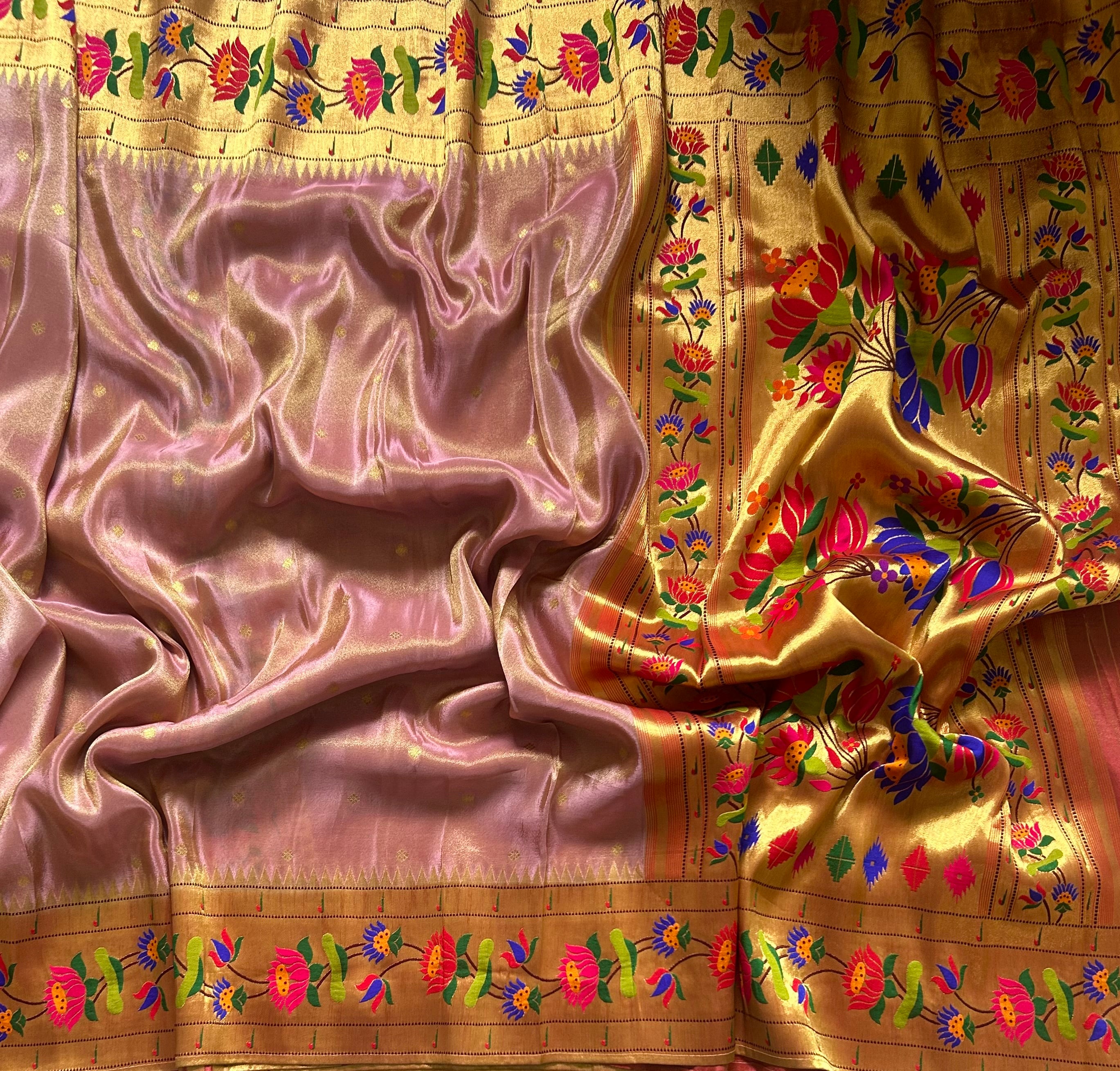 Light pink small Butta tissue Paithani border 104 saree