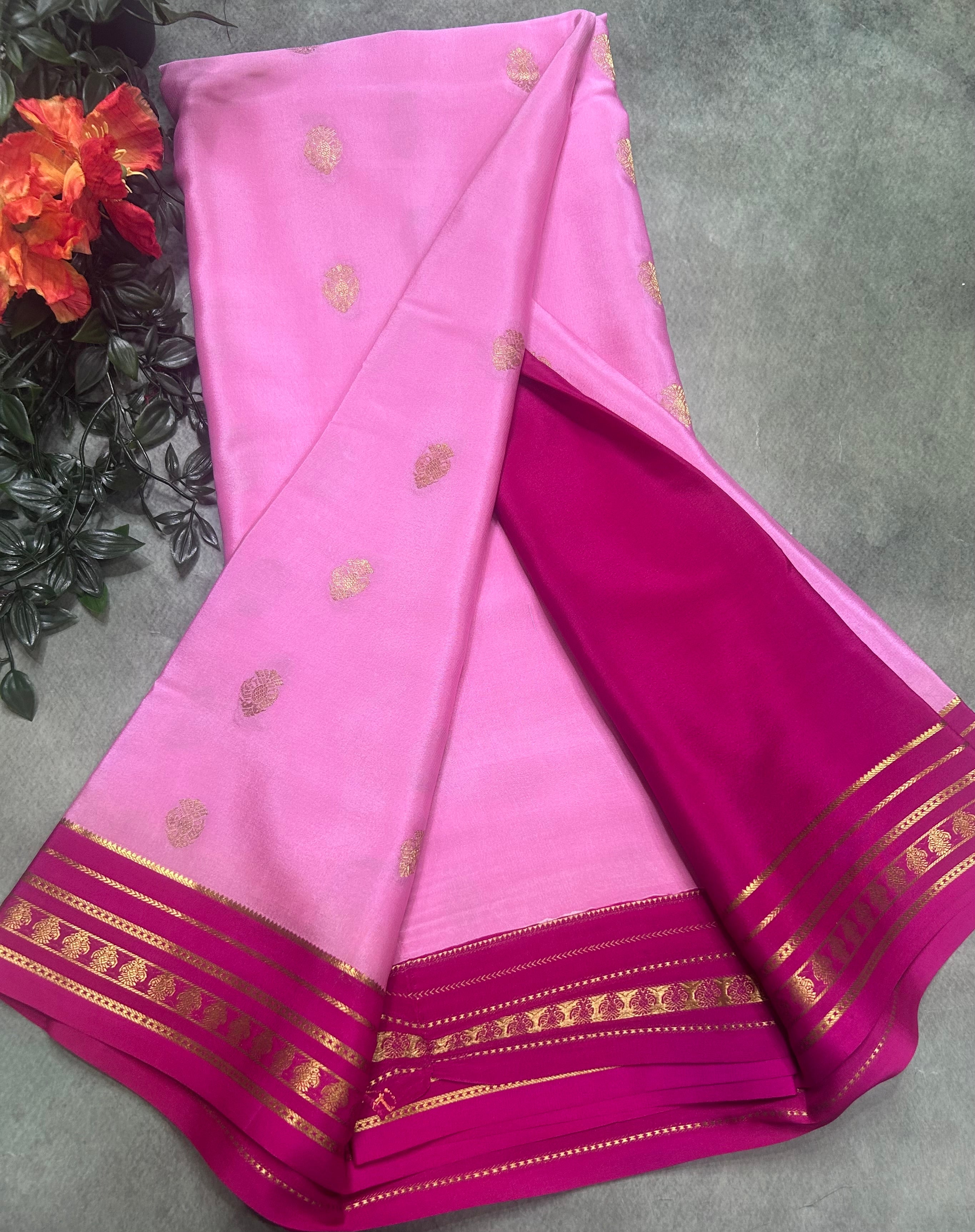Light pink stripes border pure Mysore silk 106 saree