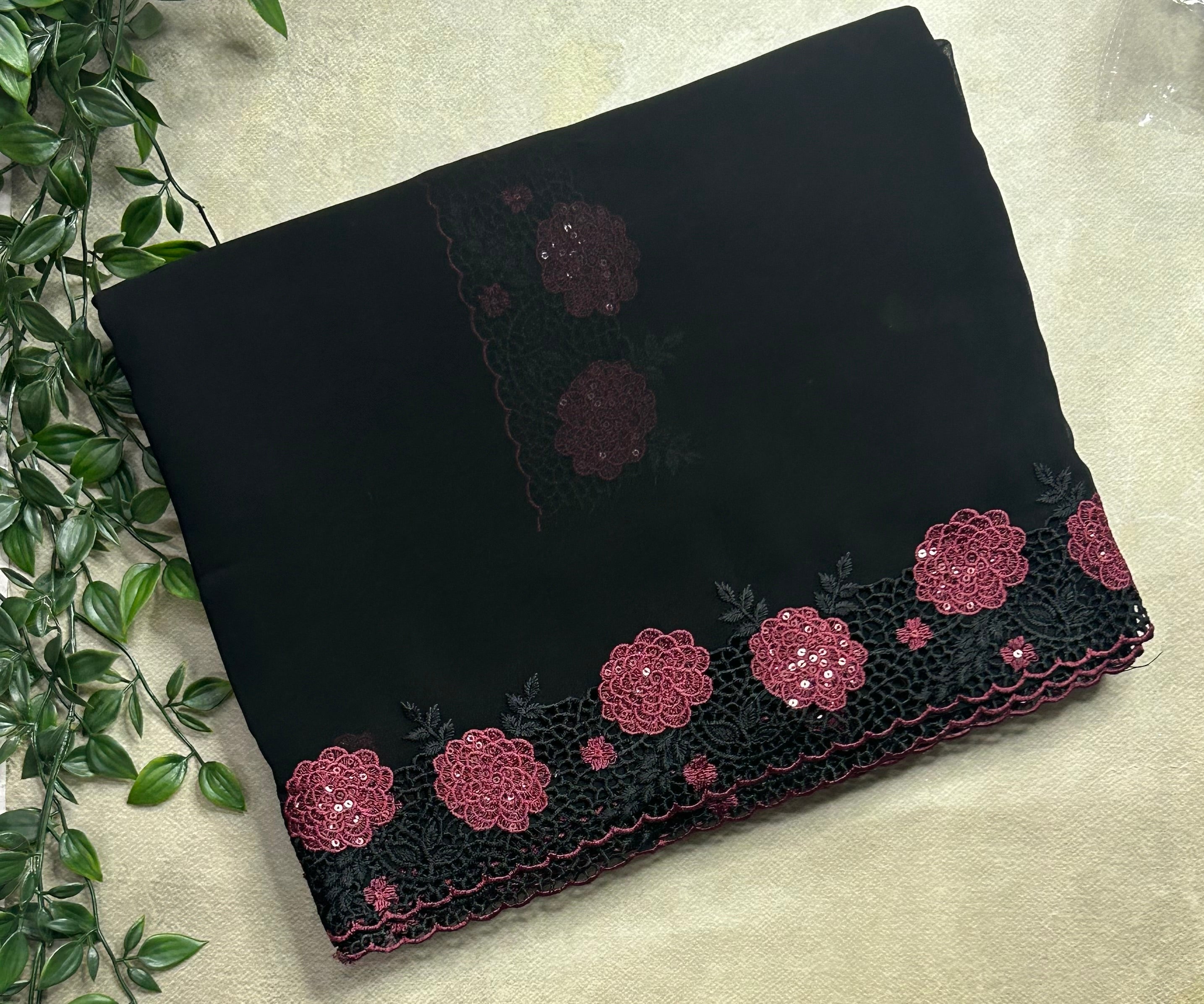 Black embroidery cutwork georgette saree