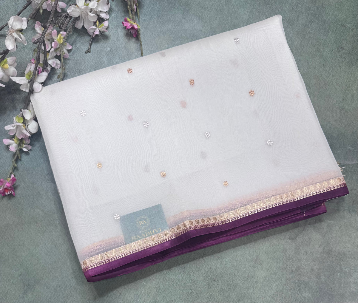 White n wine pure Kora Organza Saree 111