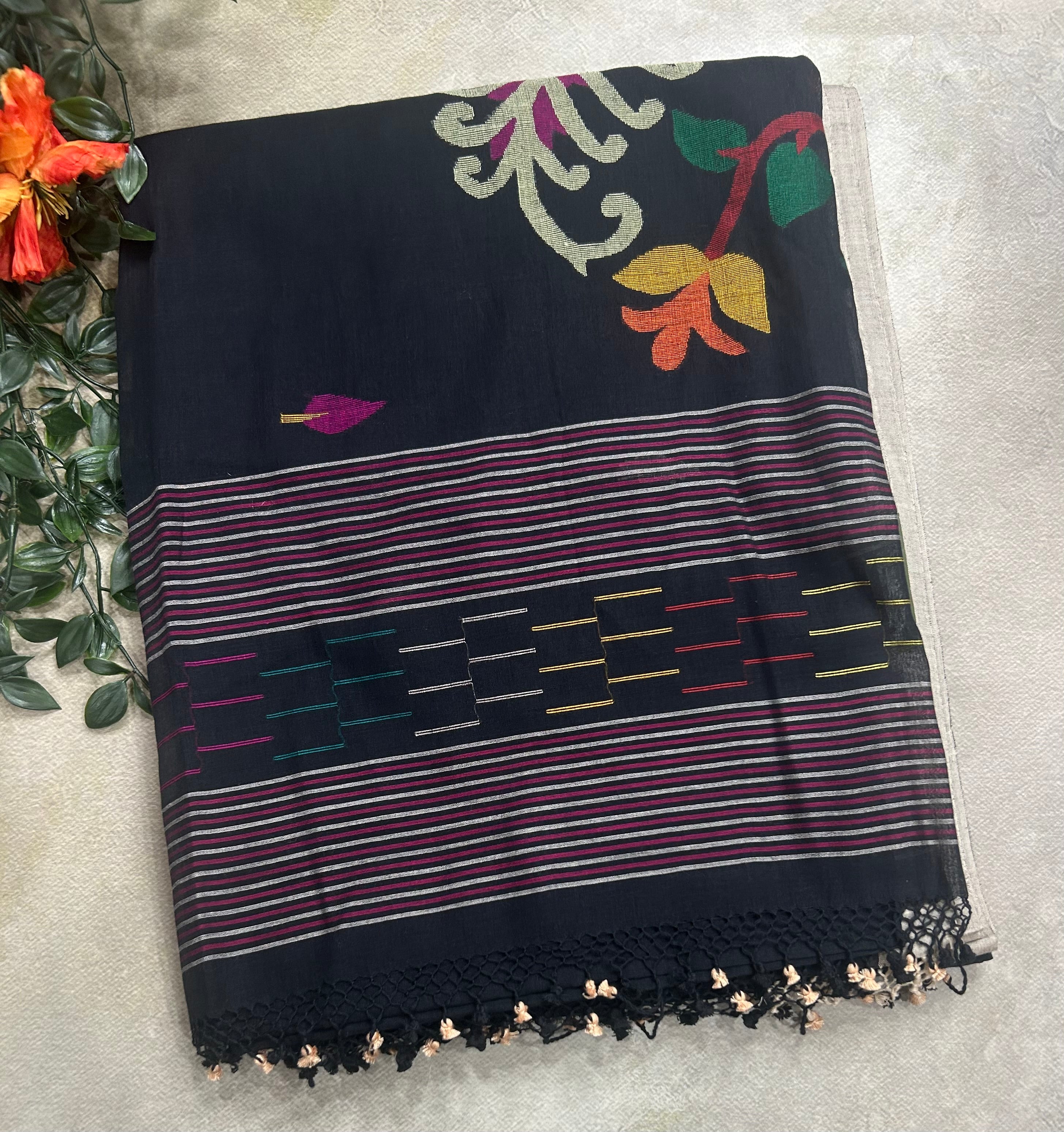 Black pure cotton jamdani 105 saree