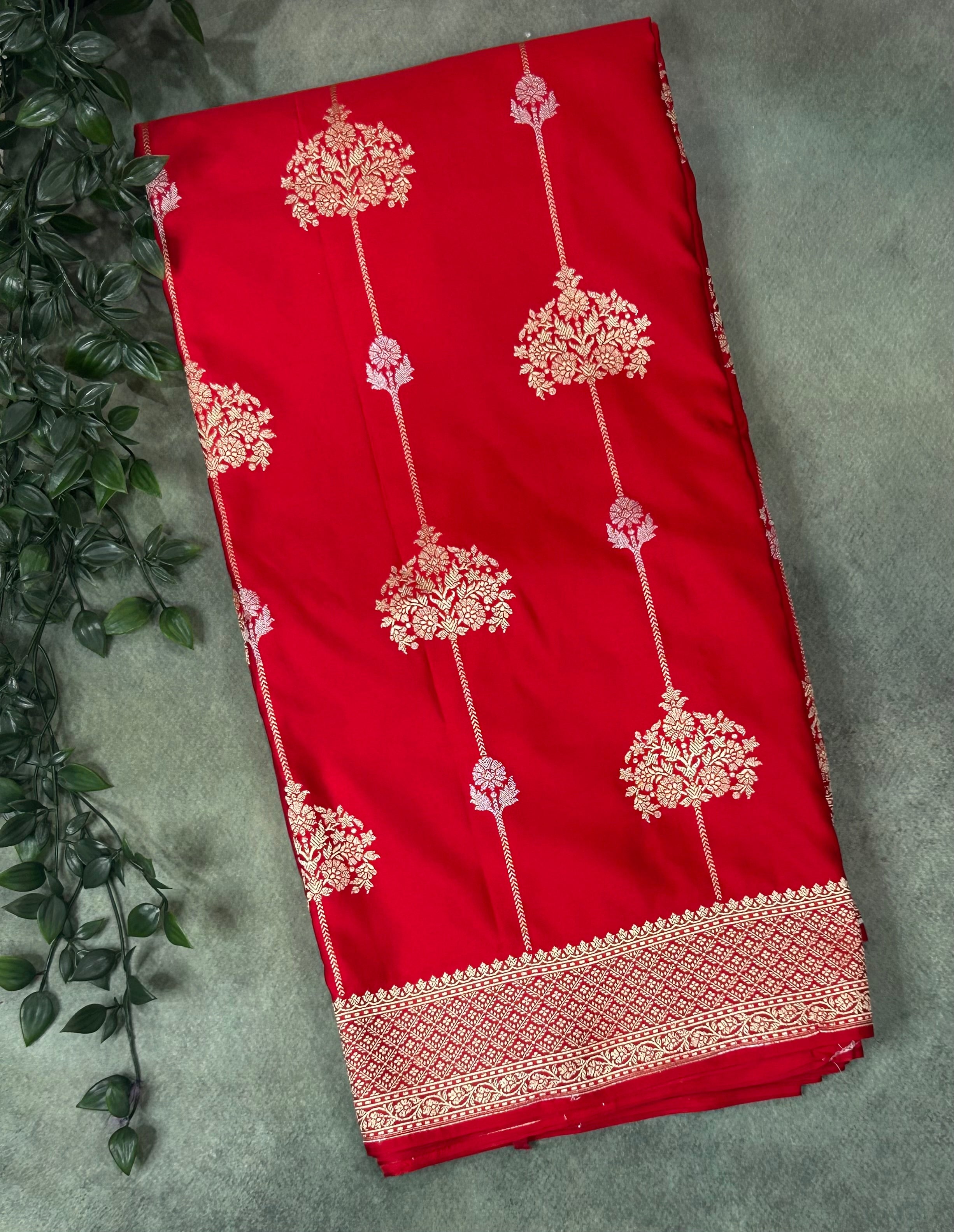 Red big Butta stripes satin crepe saree