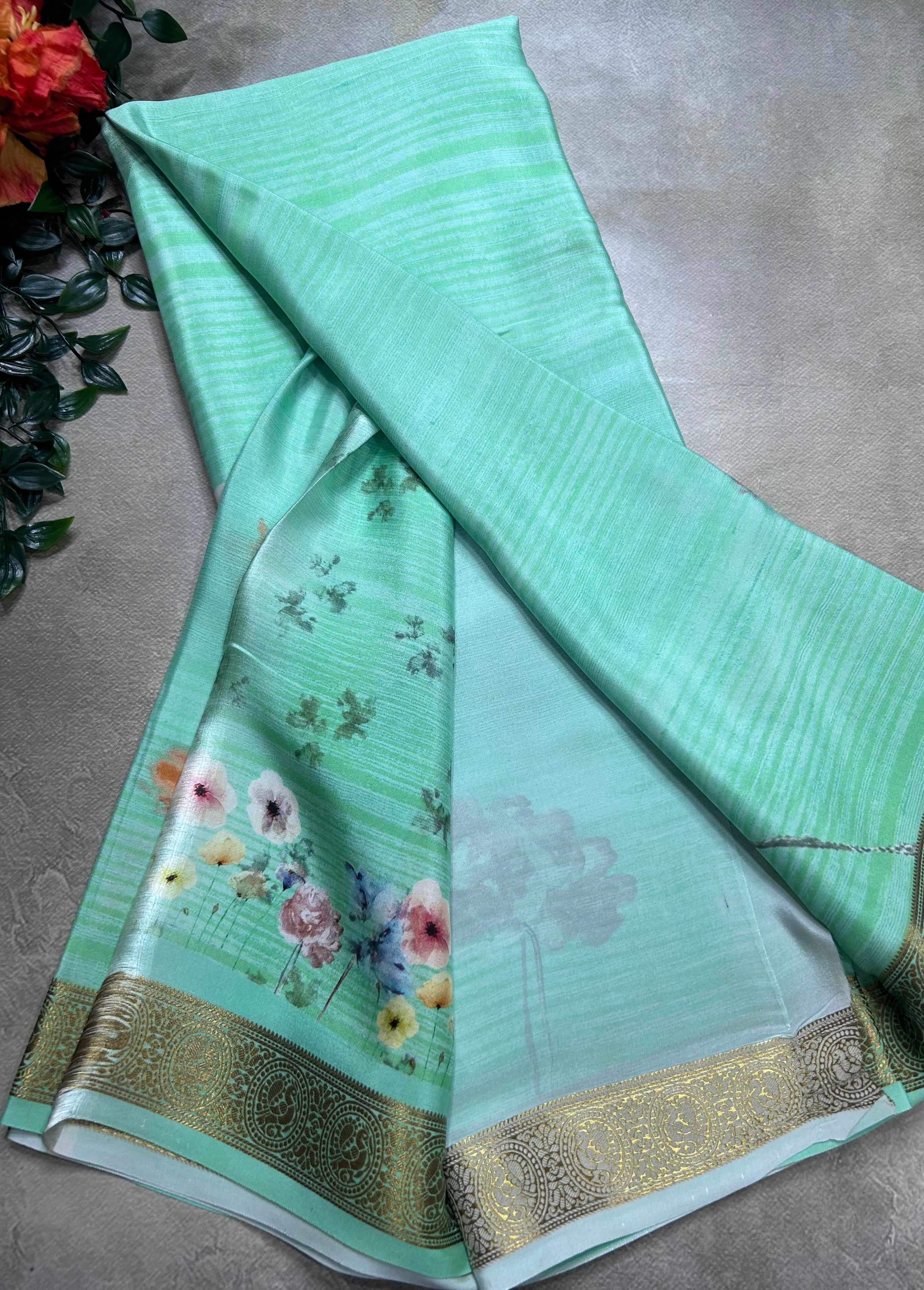Sea green digital print pure mysore silk saree(DMS106)