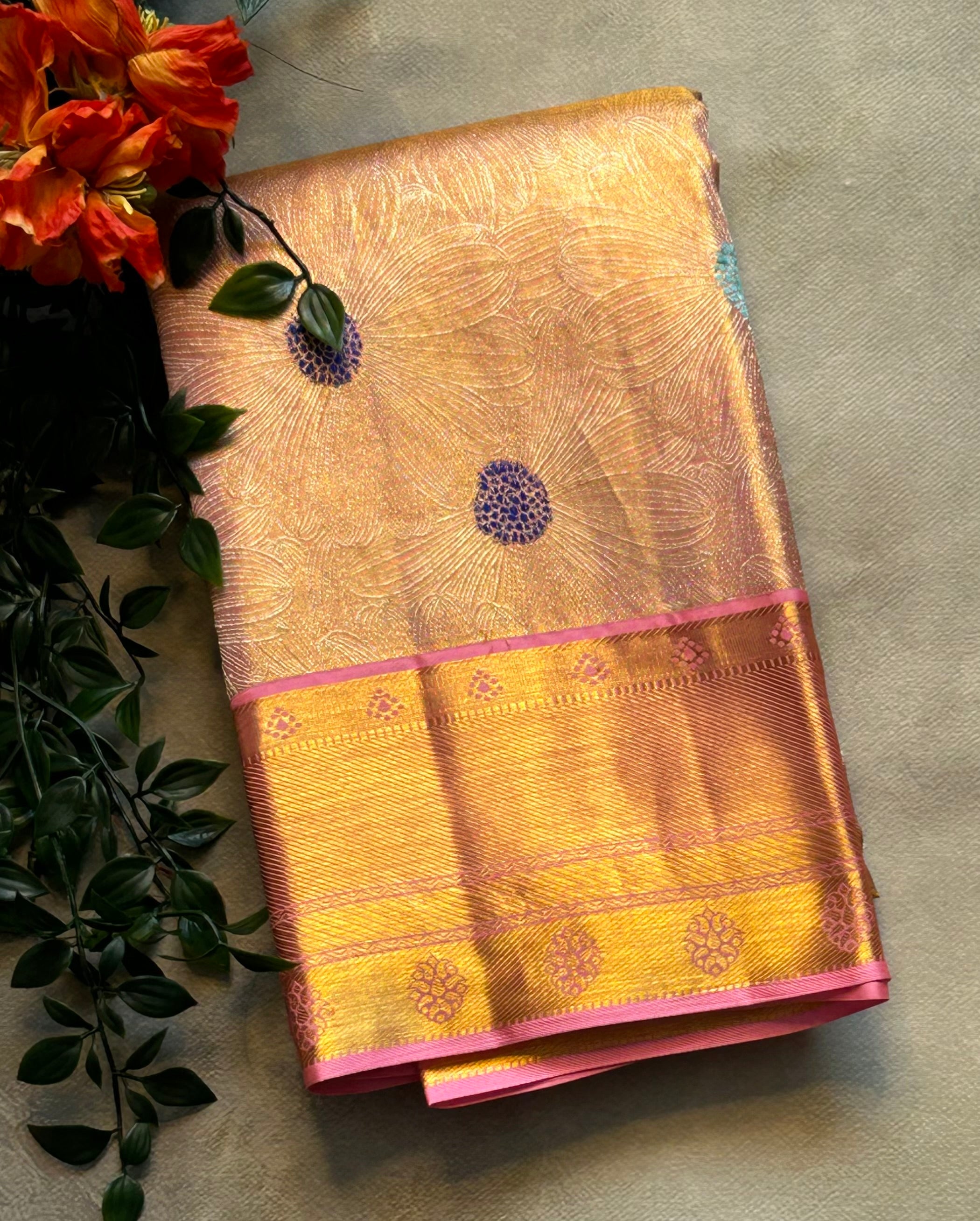 Pastel pink brocade pure Kanchipuram silk-103 saree