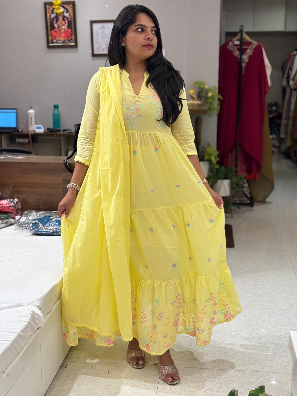 “Naya” Yellow Mul Cotton 3pcs Kurtha 120