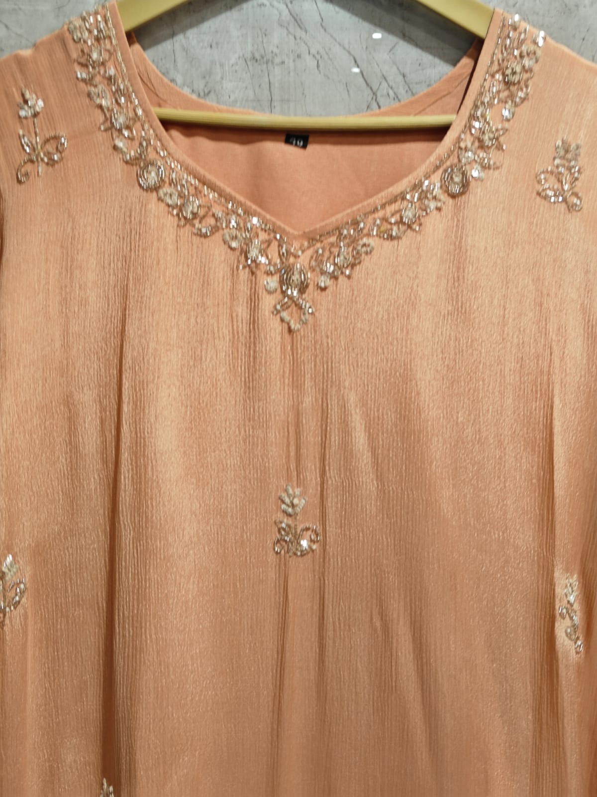 Peach Chinnon Crepe Handwork Partyware Kurtha 904