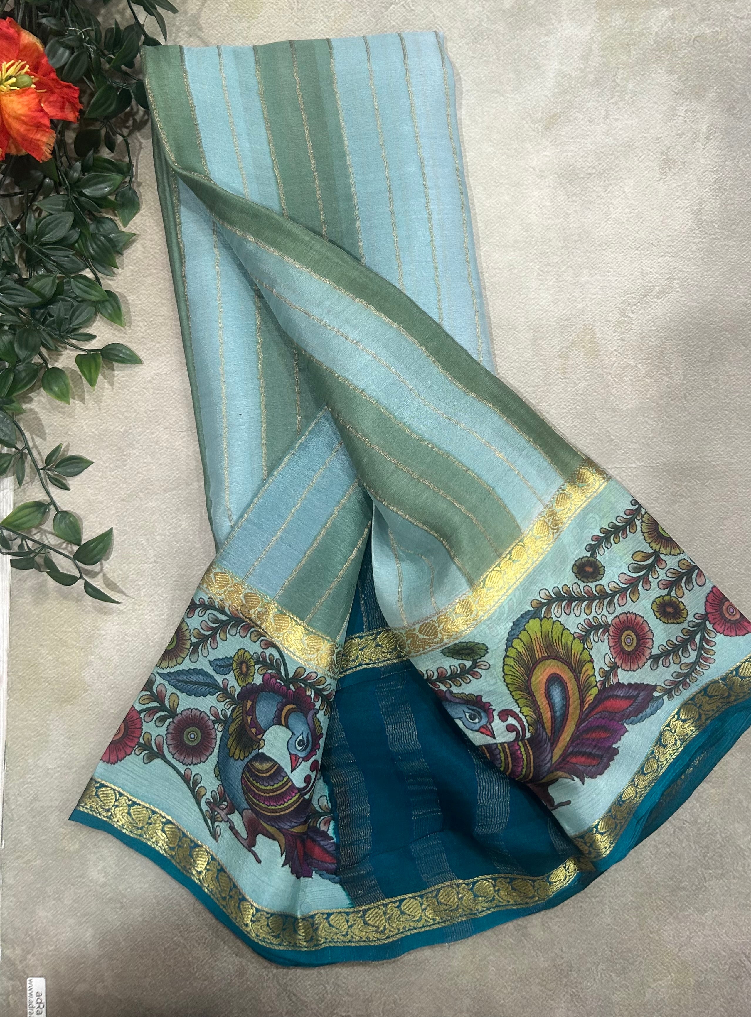 Rankart kalamkari border pure wrinkle 103 crepe silk saree