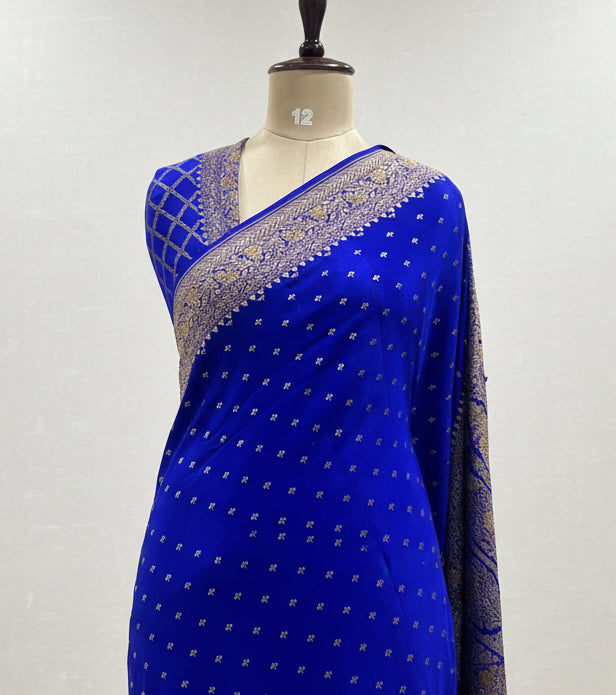 Royal blue half n half pure benarasi crepe 105 saree