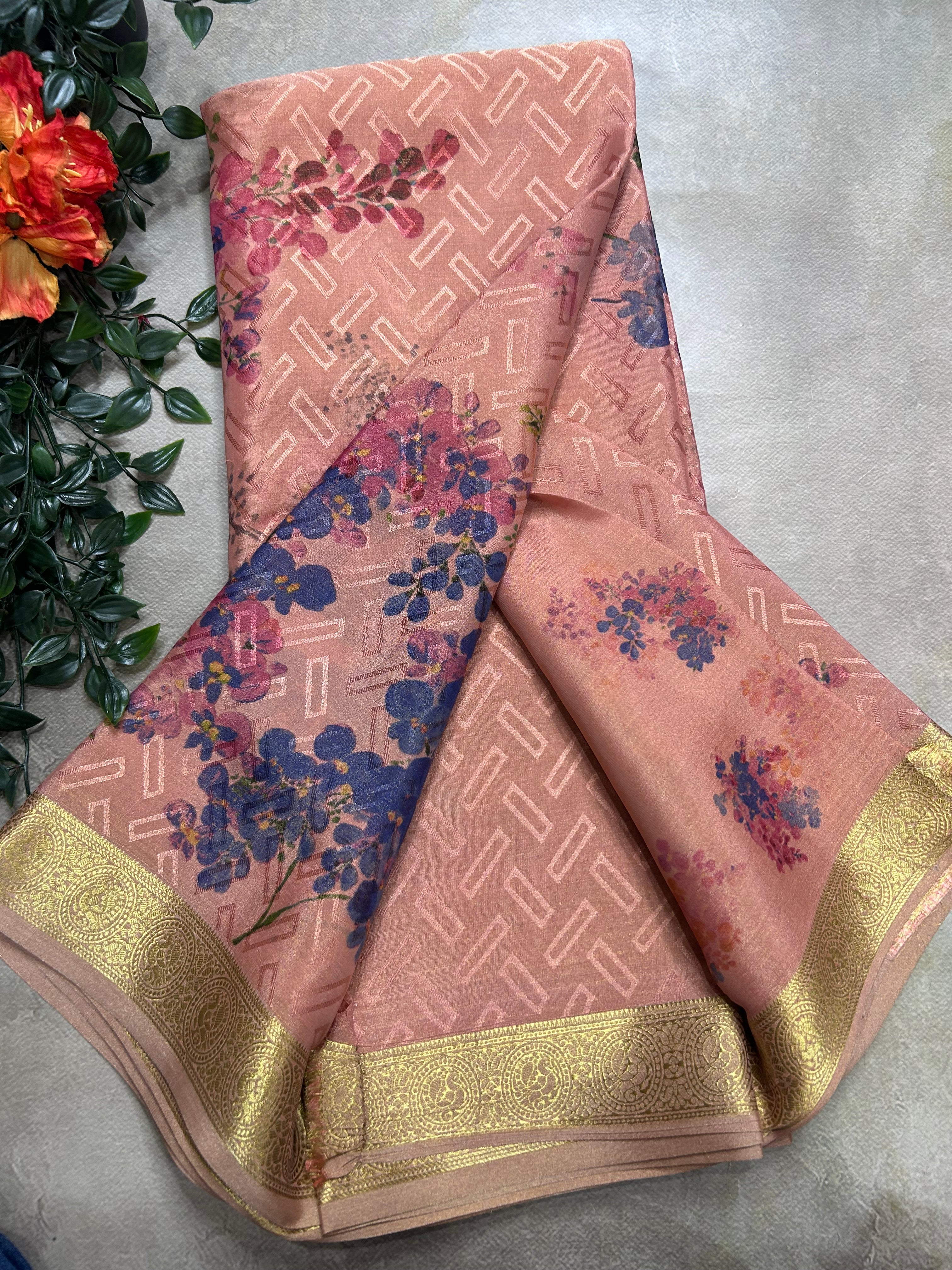 Multicolour digital print pure mysore silk saree(DMS106)