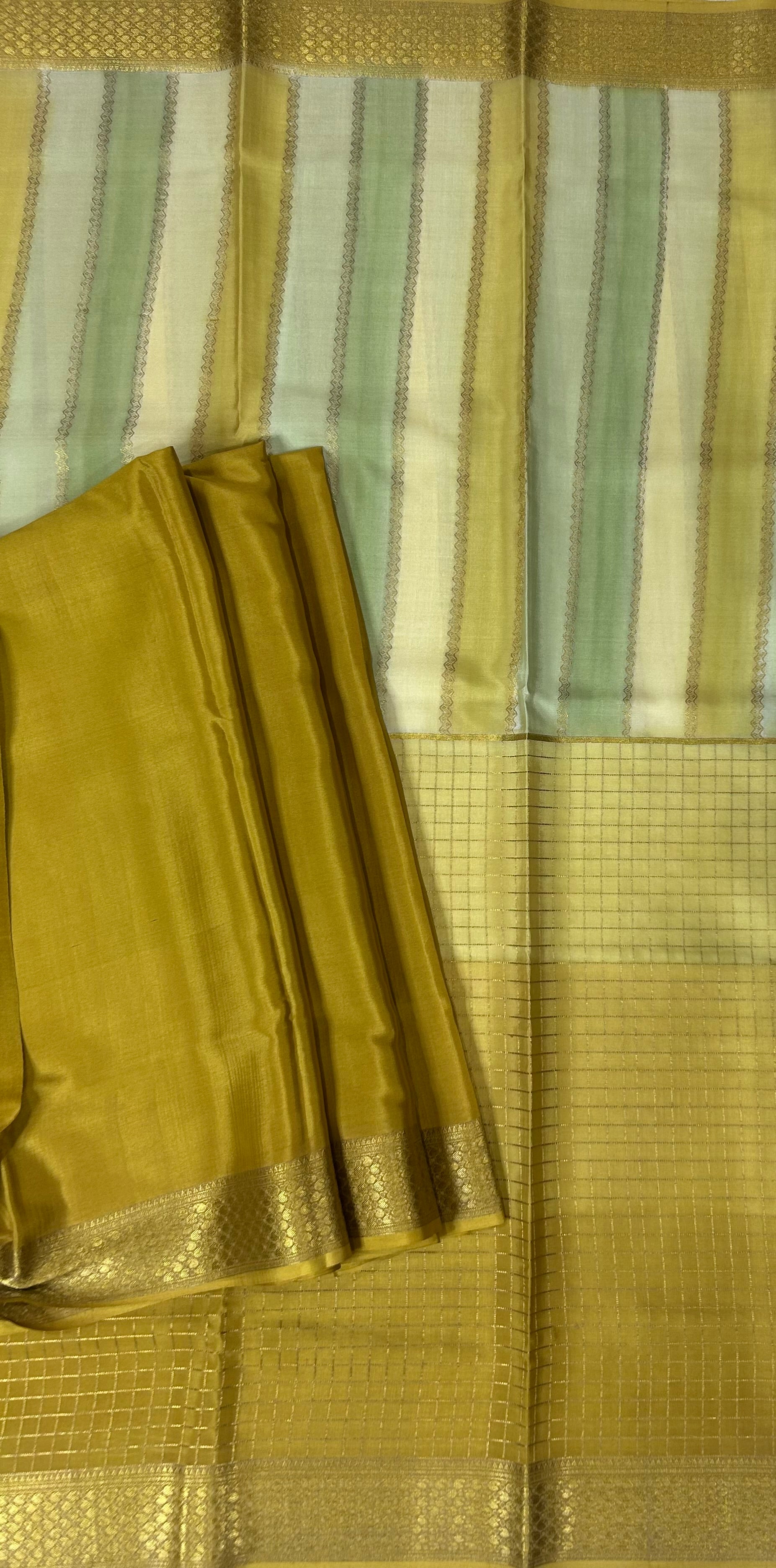 Rankart Stripes n Checks Pure Mysore Silk Saree – Elegant Handwoven Design | Premium Traditional Silk Collection