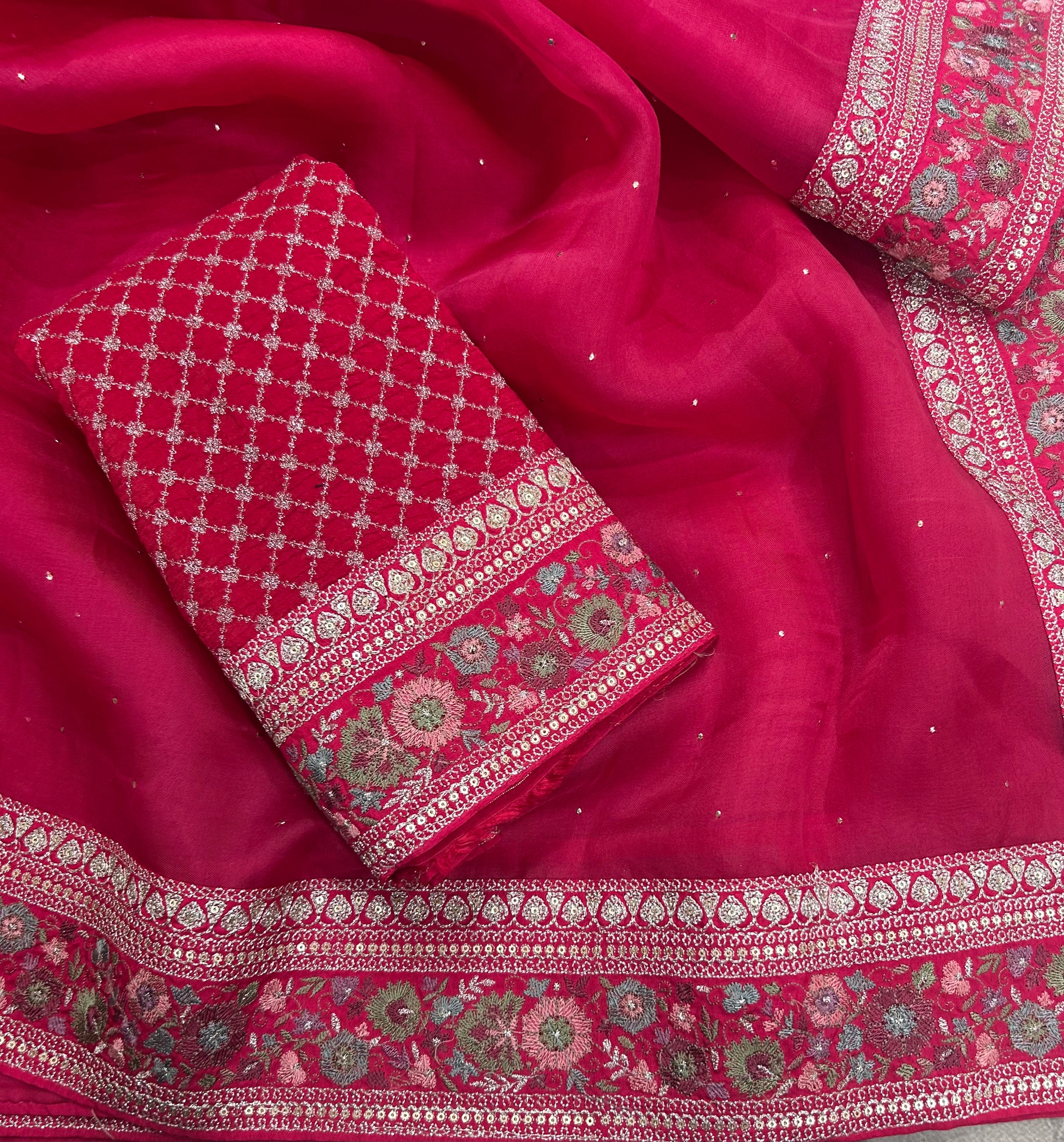 Pink rich border pure organza saree(POS106)
