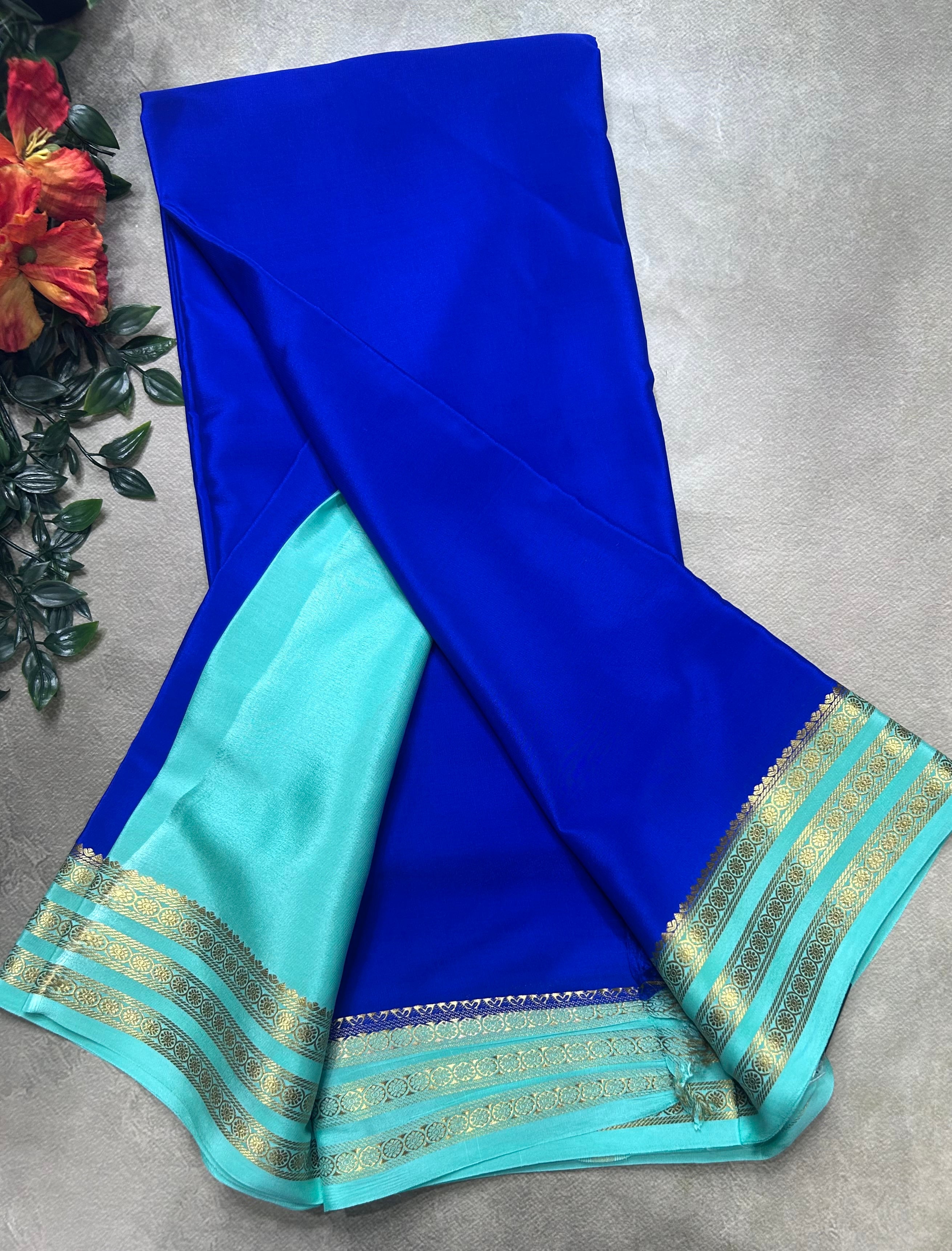 Royal blue small border pure mysore silk saree(MSC106)