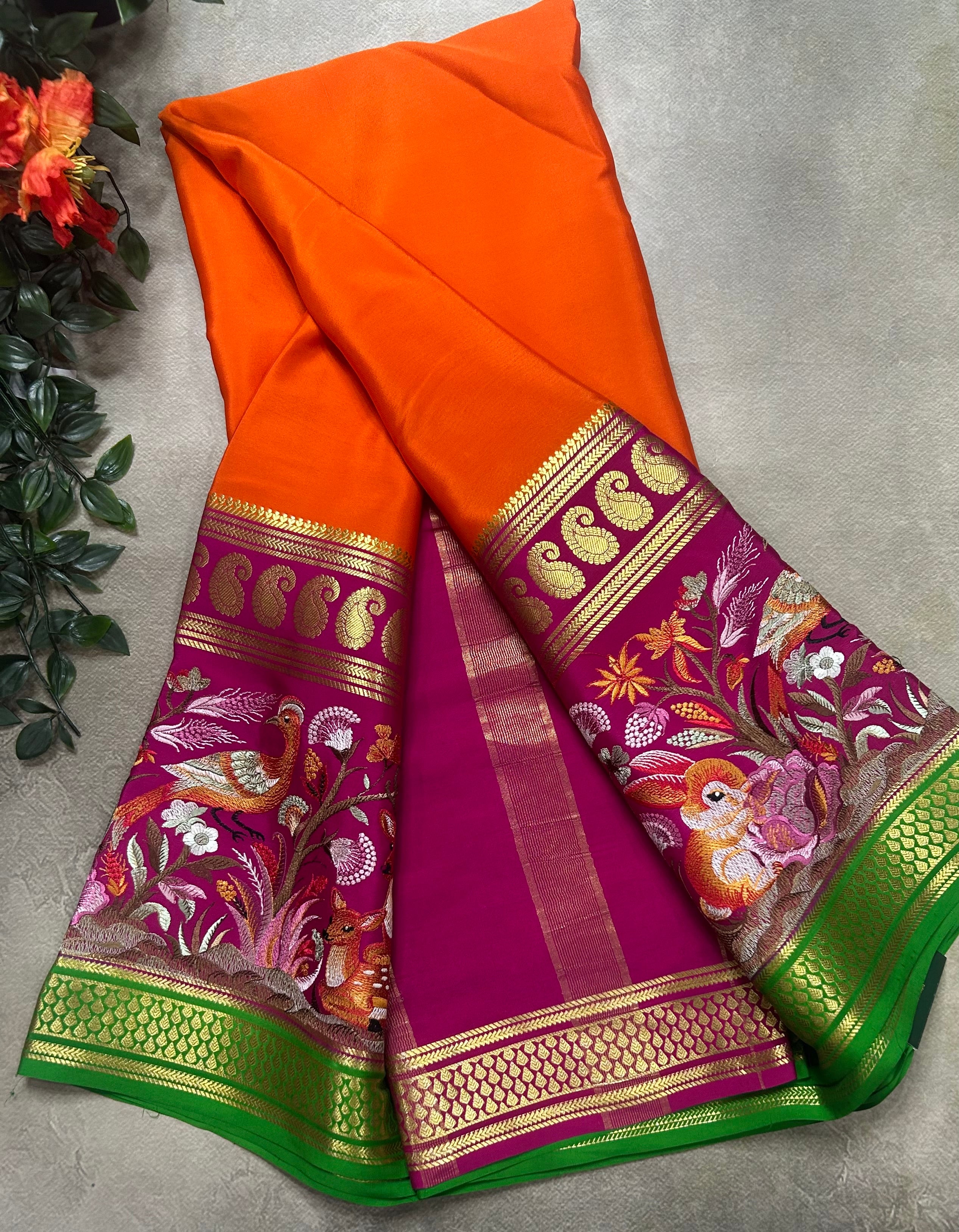 3D embroidery pure mysore silk-105 saree