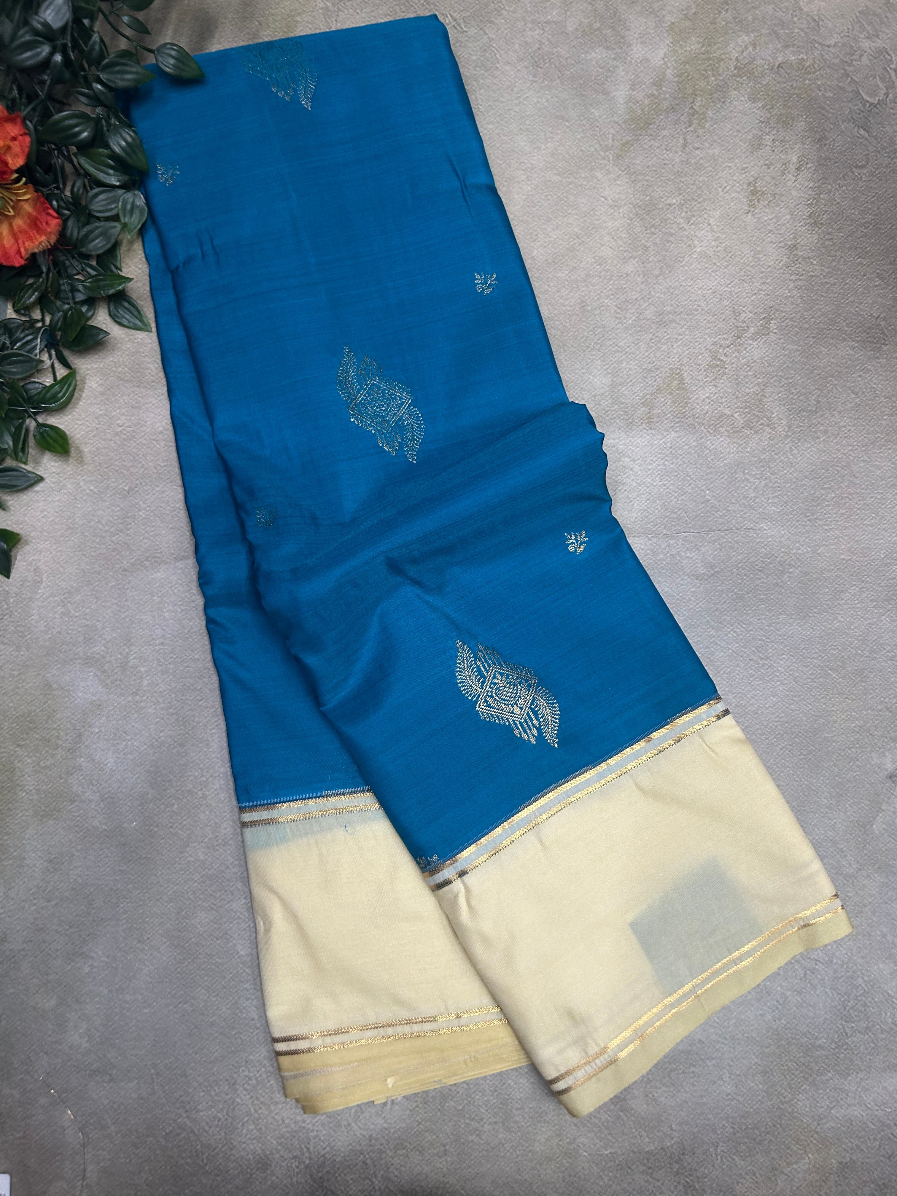 Rama green small Bentex border semi Kanchi-105 saree