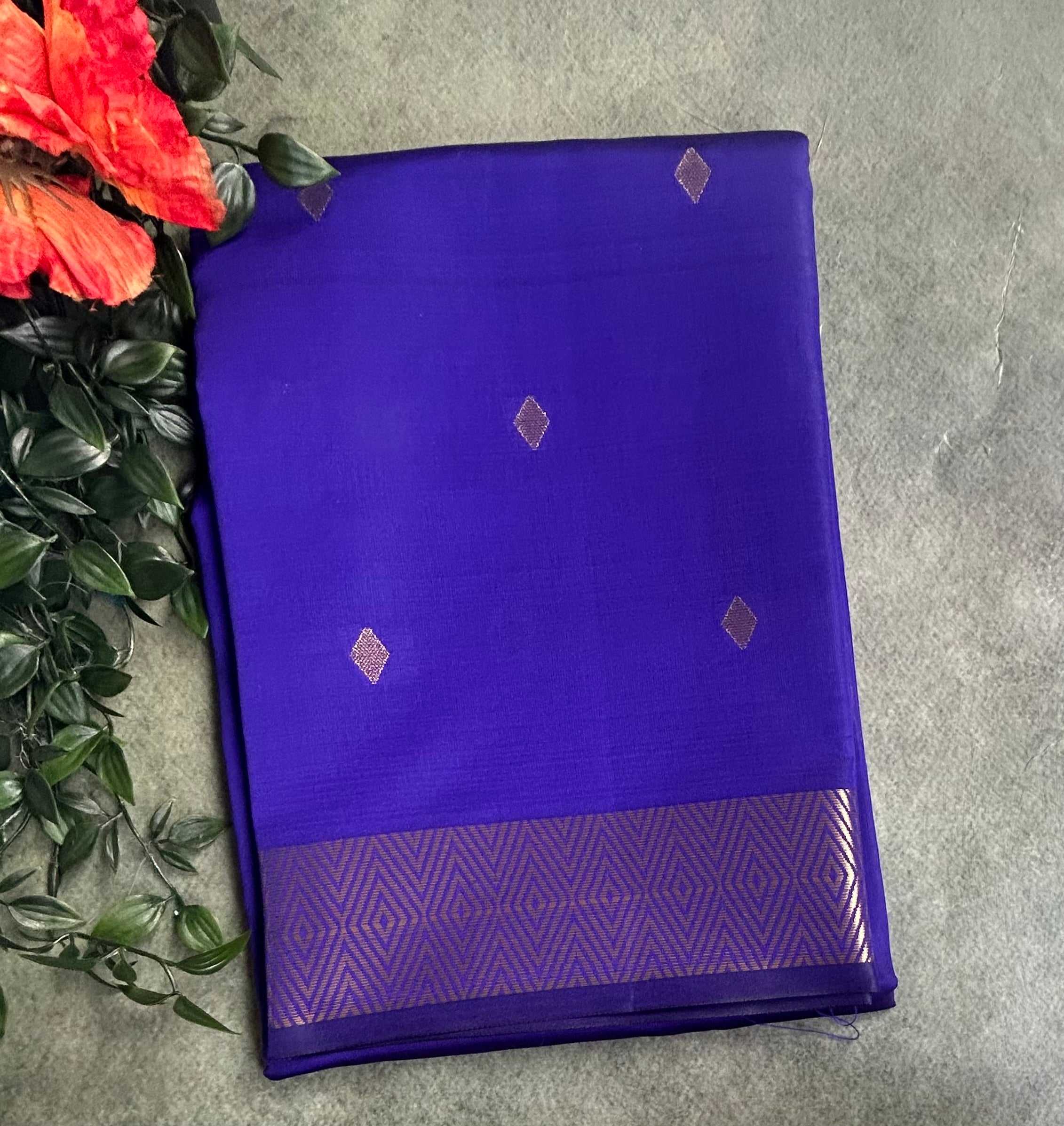 Blue small border semi silk saree