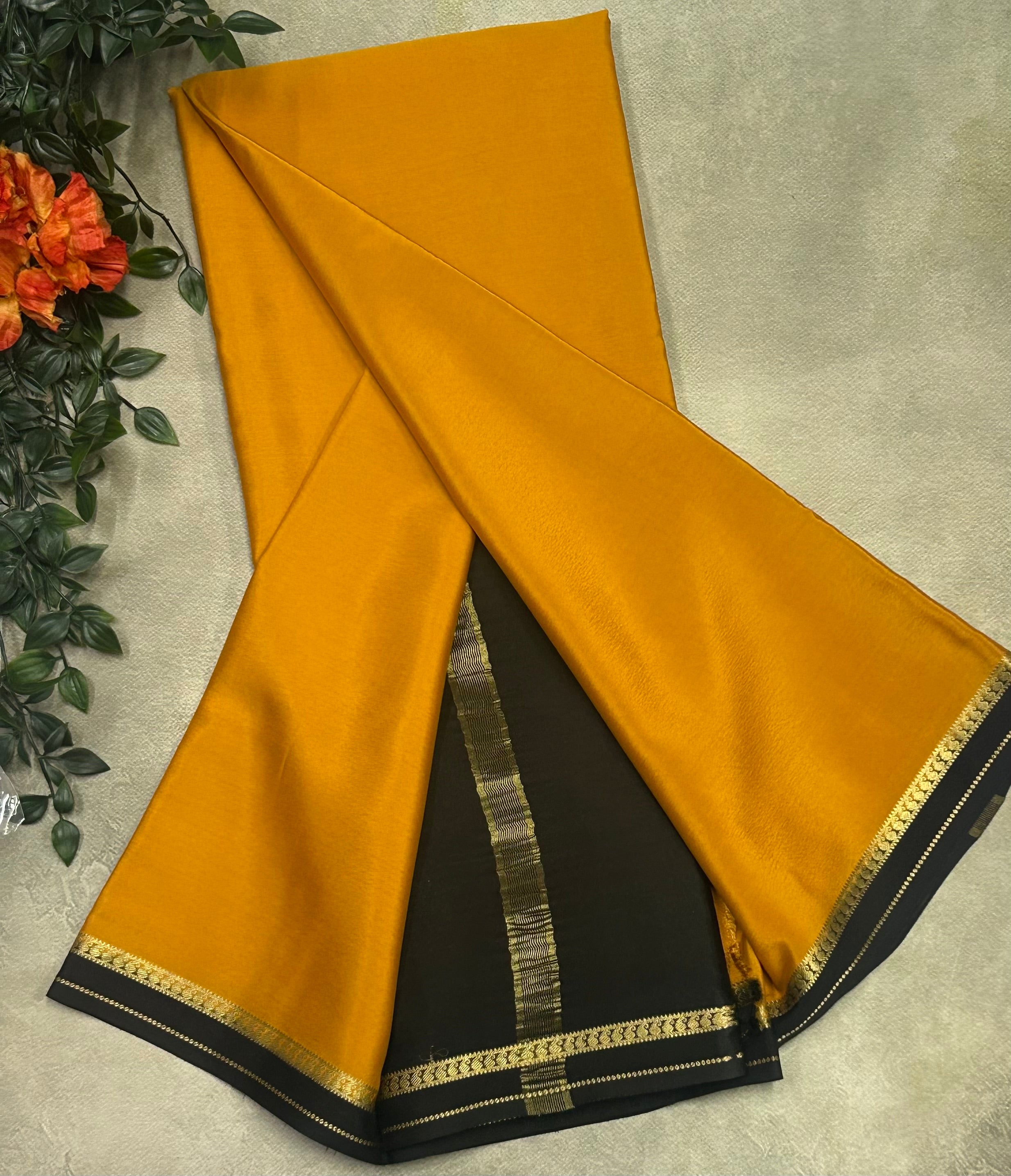 Mustard yellow small border pure Mysore silk 103 saree
