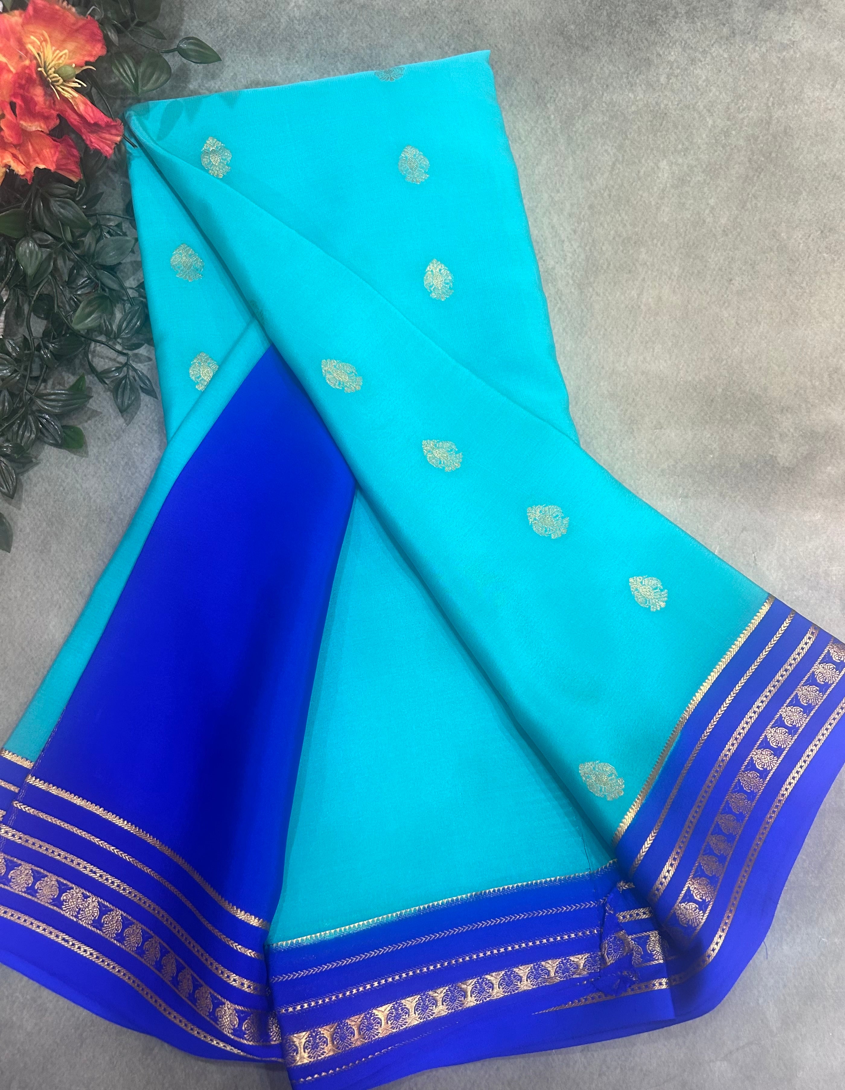 Rama green stripes border pure Mysore silk 106 saree