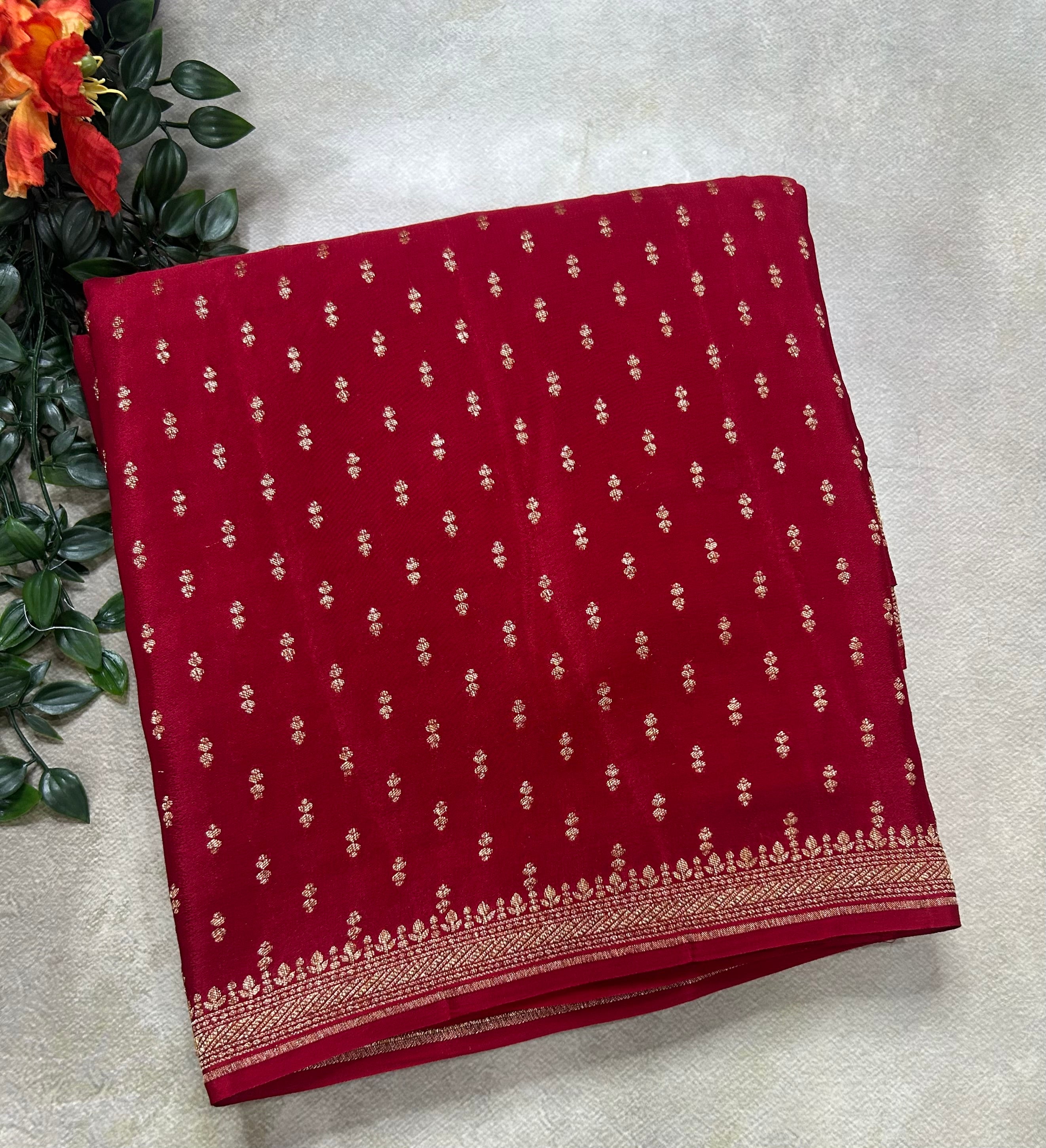 Maroon small Butta pure Benarasi crepe 106 saree