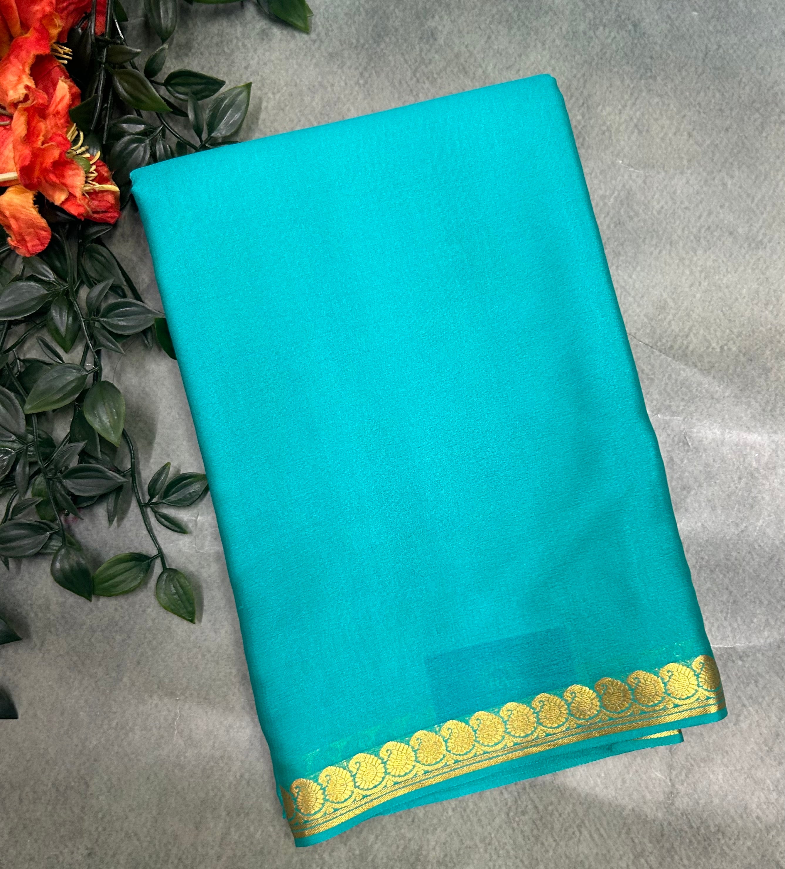 Rama green pure Mysore crepe silk saree