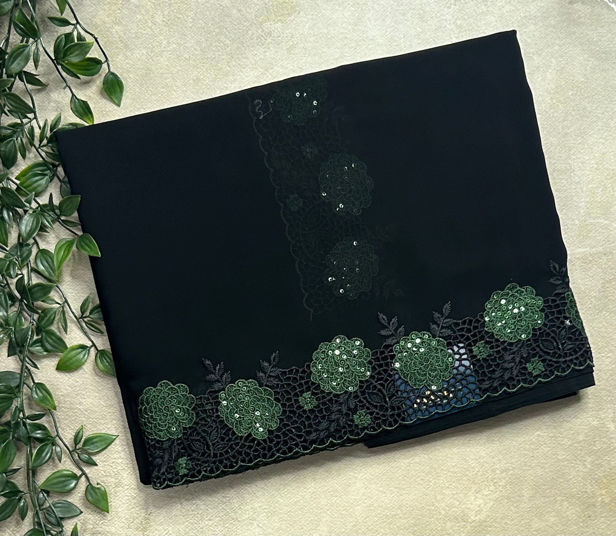 Black embroidery cutwork georgette saree