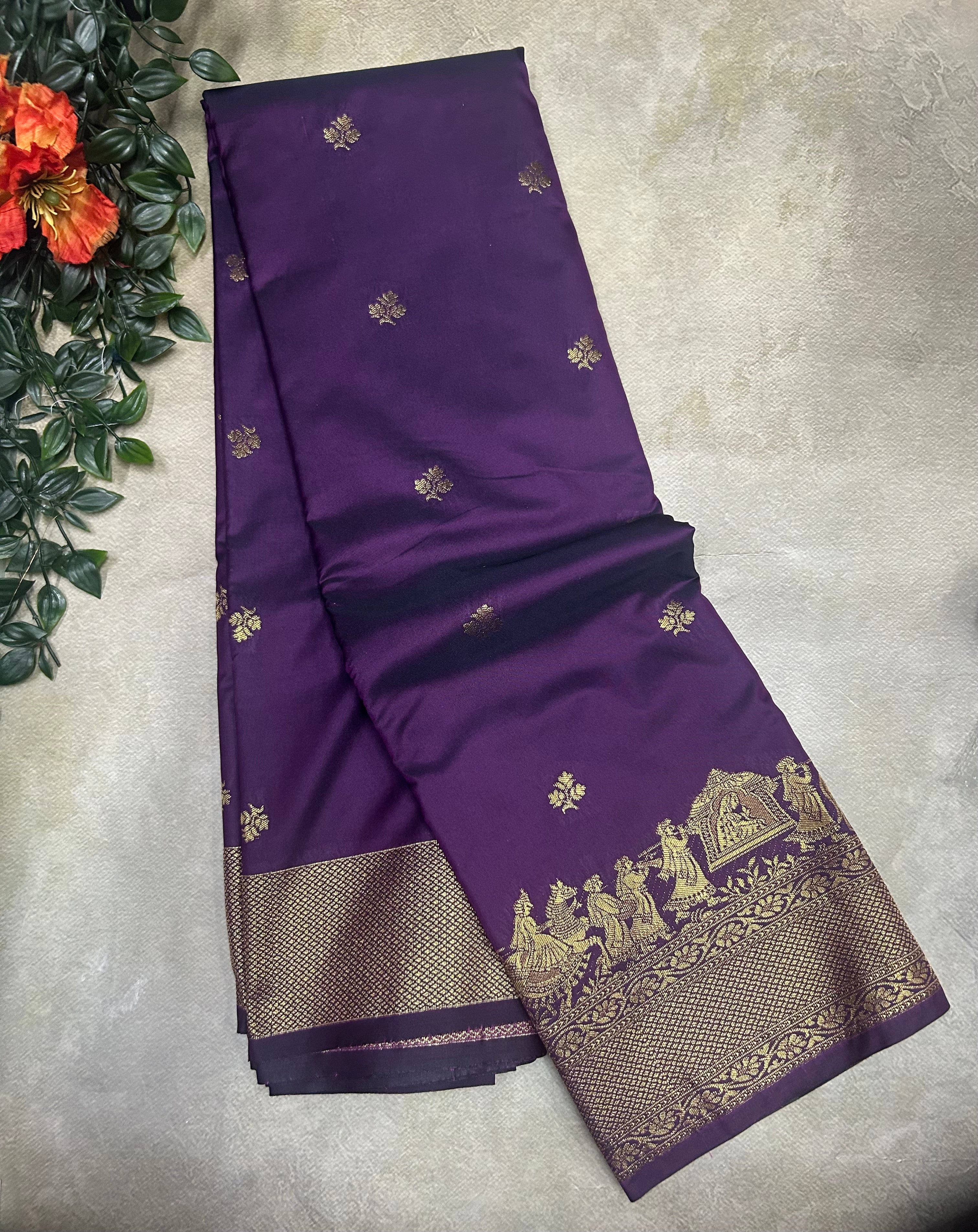 Dark purple small border semi Kanchi-105 saree