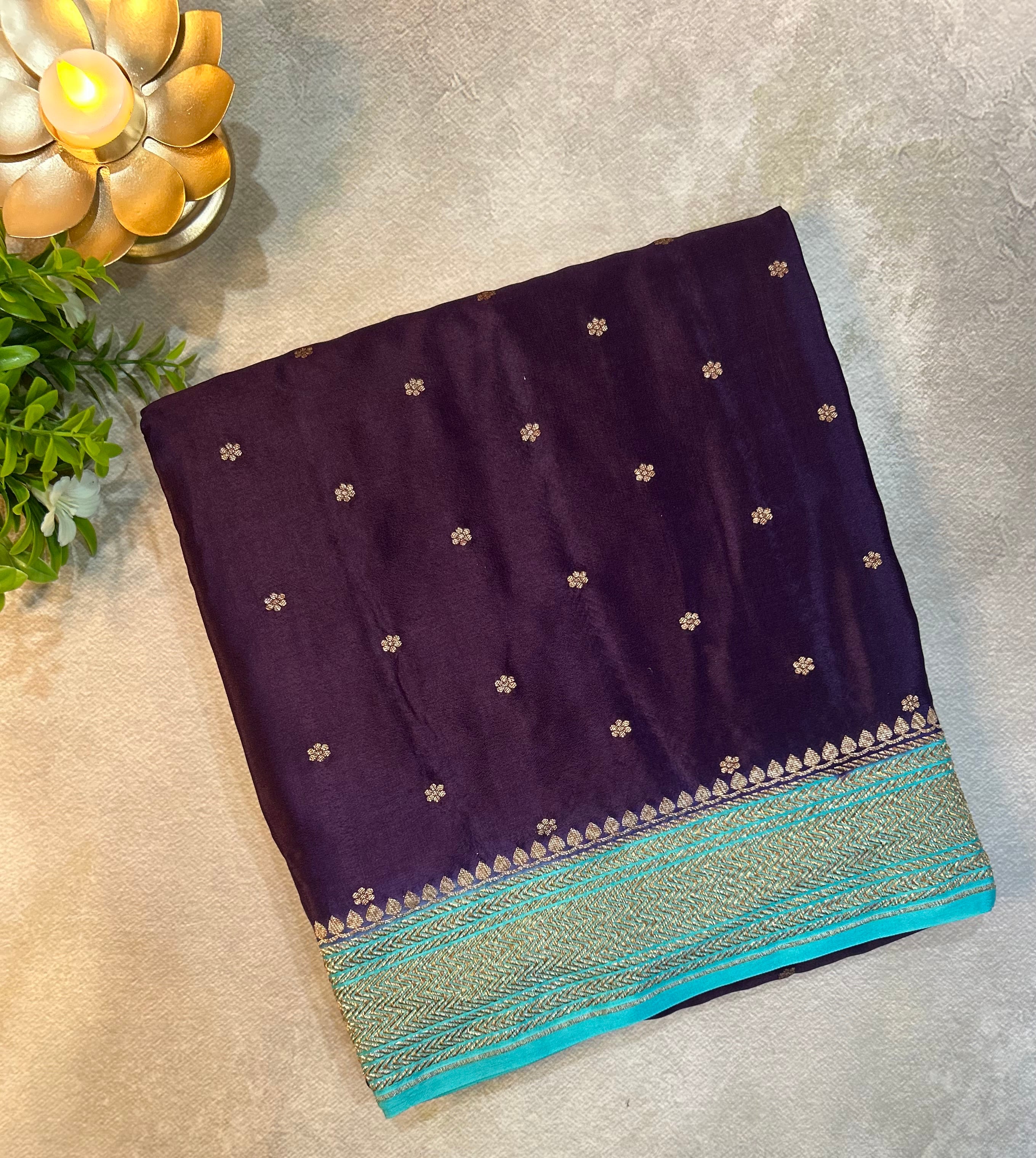 Wine small Butta pure banarasi crepe-10 silk saree