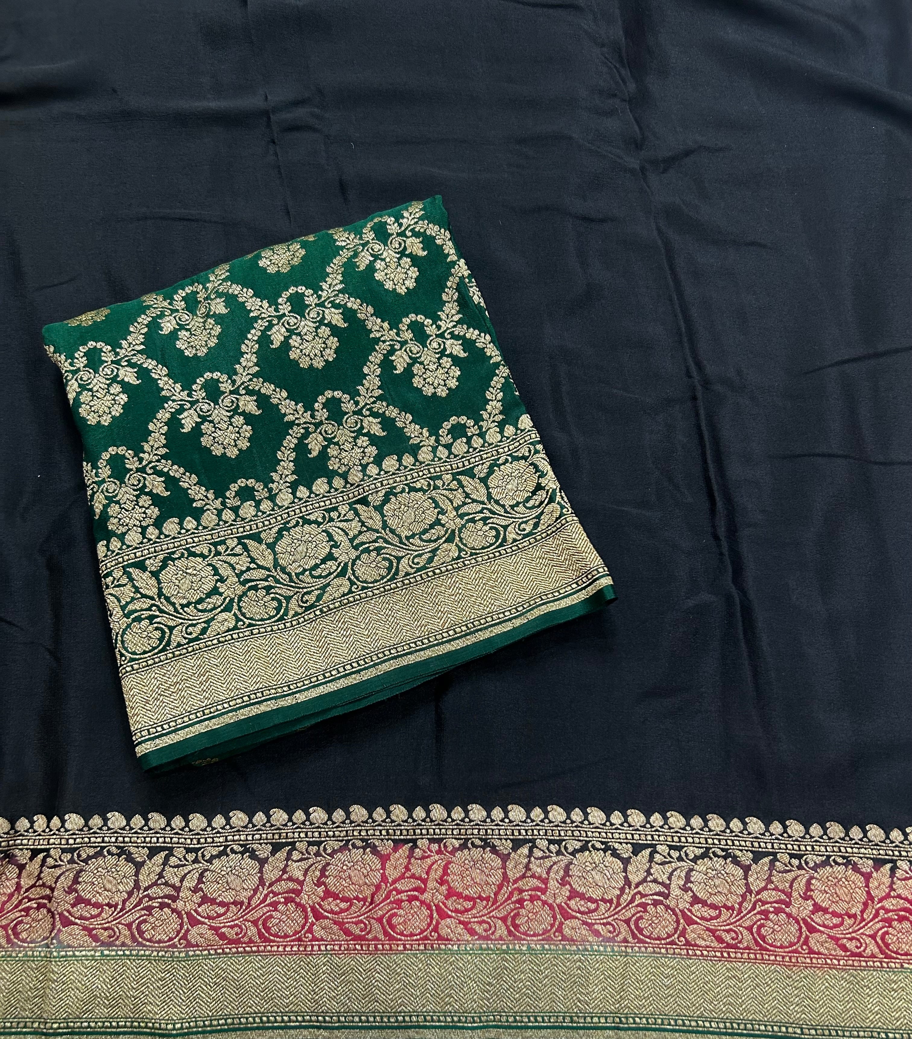 Black plain pure benarasi 106 crepe silk saree
