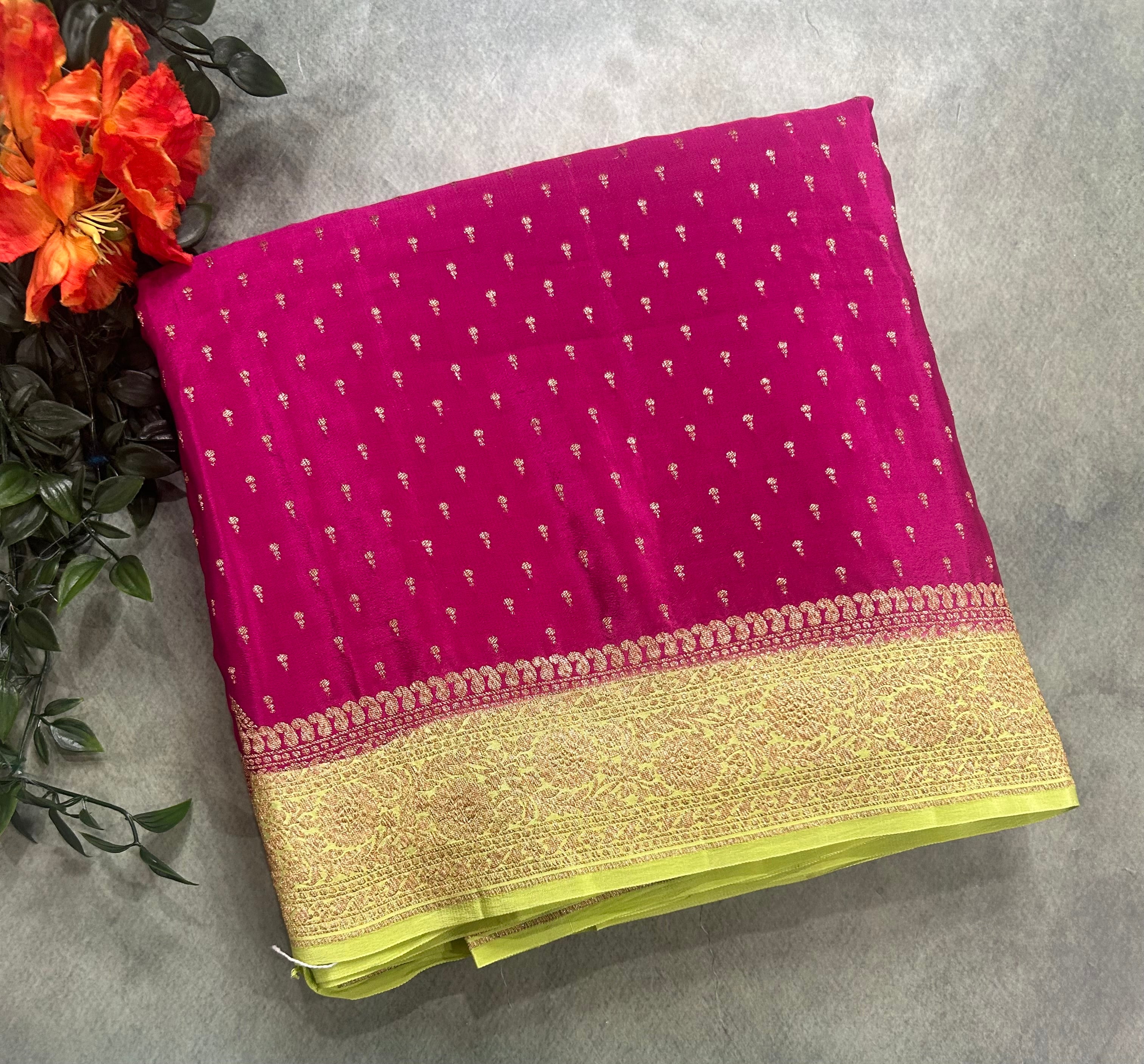 Rani pink small Butta pure Benarasi crepe 104 saree