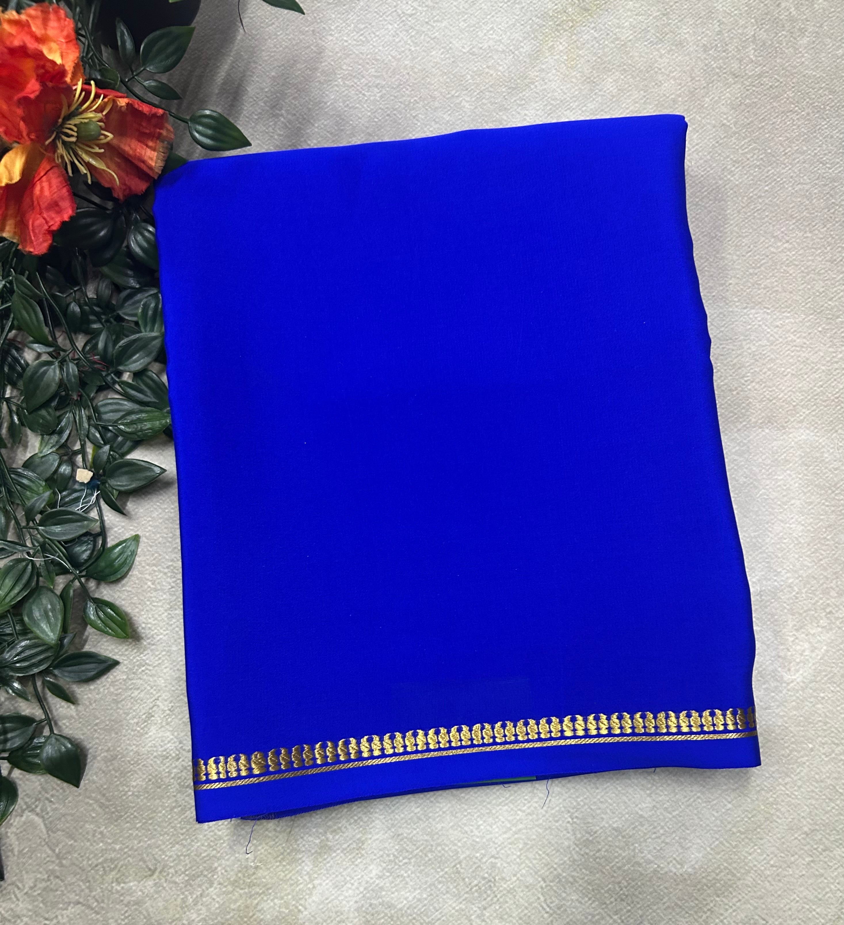 Royal blue small border pure Mysore silk 105 saree