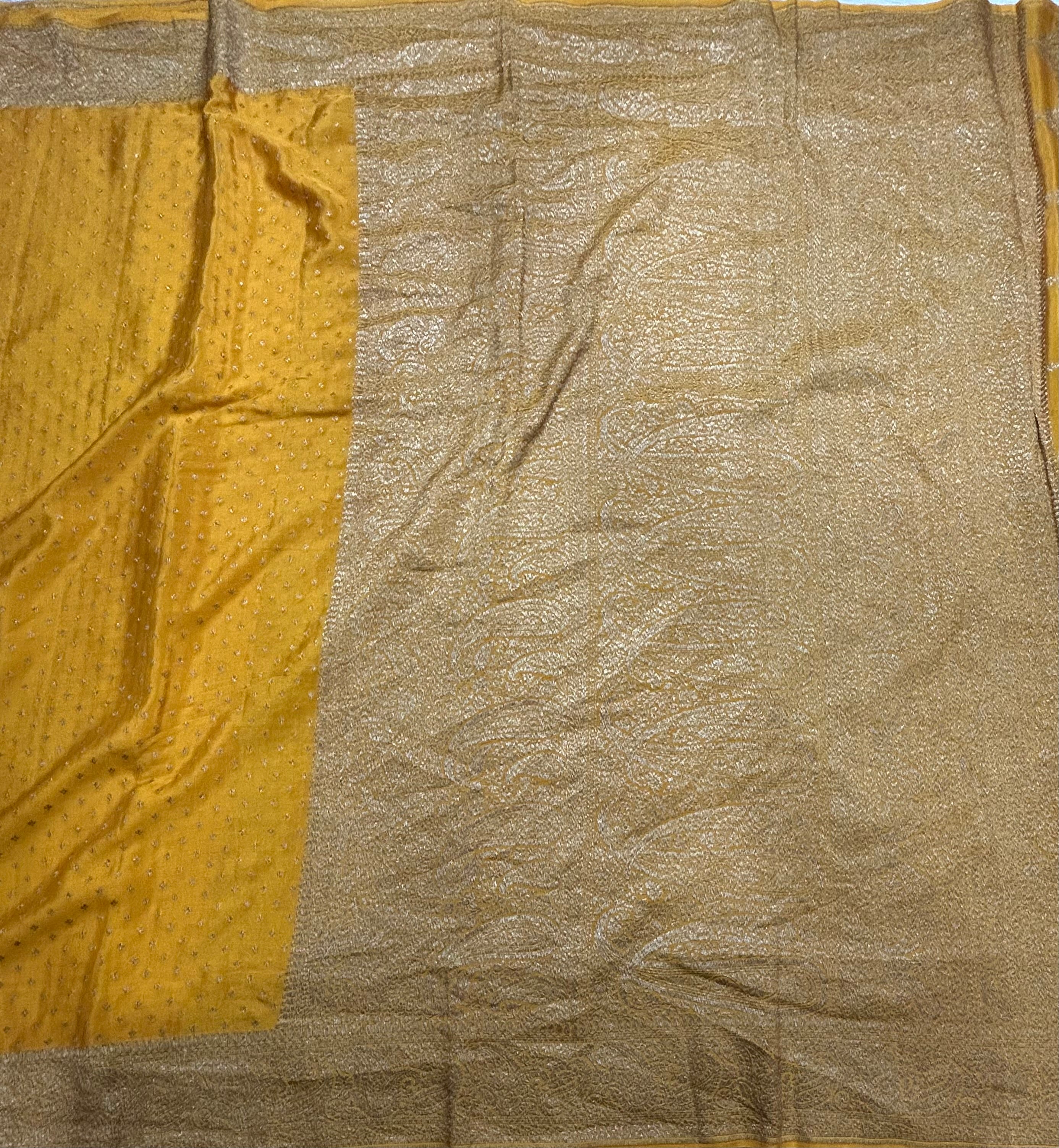 Yellow small Butta pure Benarasi crepe 106 saree