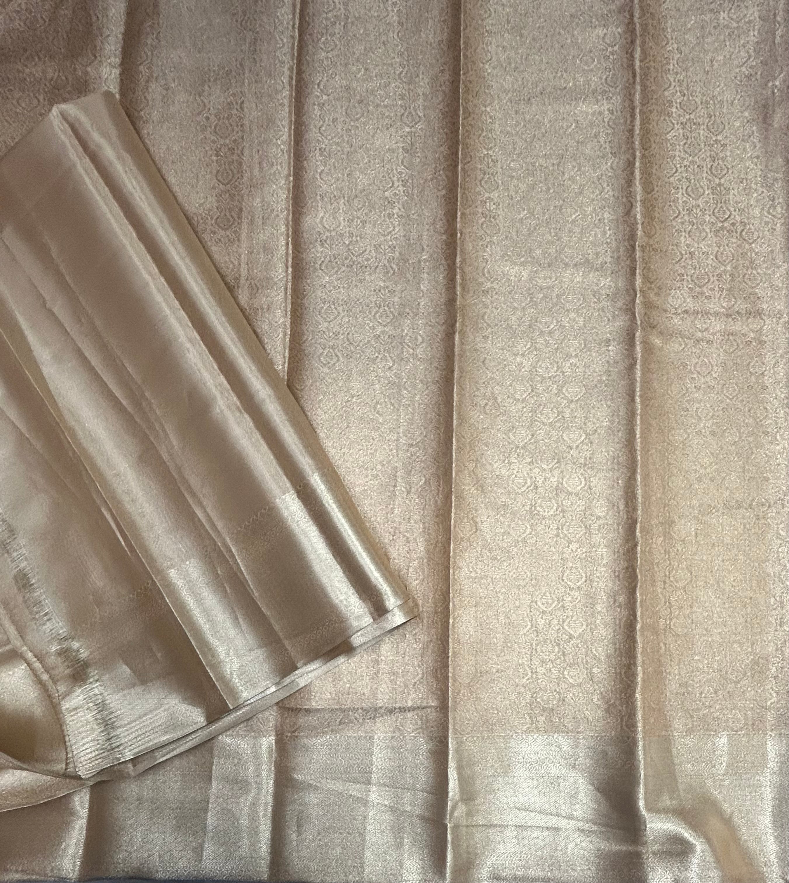 Golden brocade small border semi tissue saree