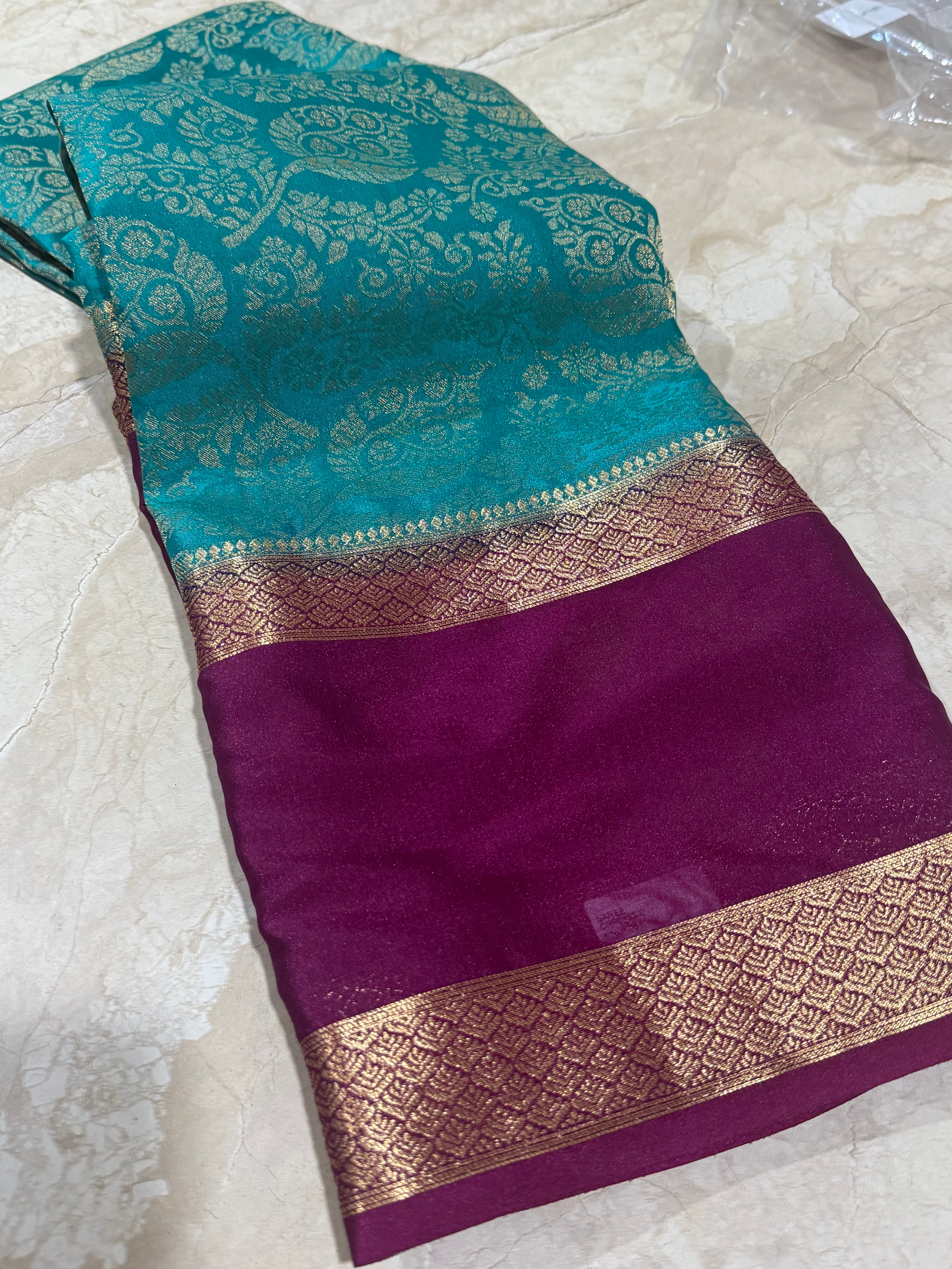 Blue Brocade Semi Mysore Silk Saree 108 (Copy 3)
