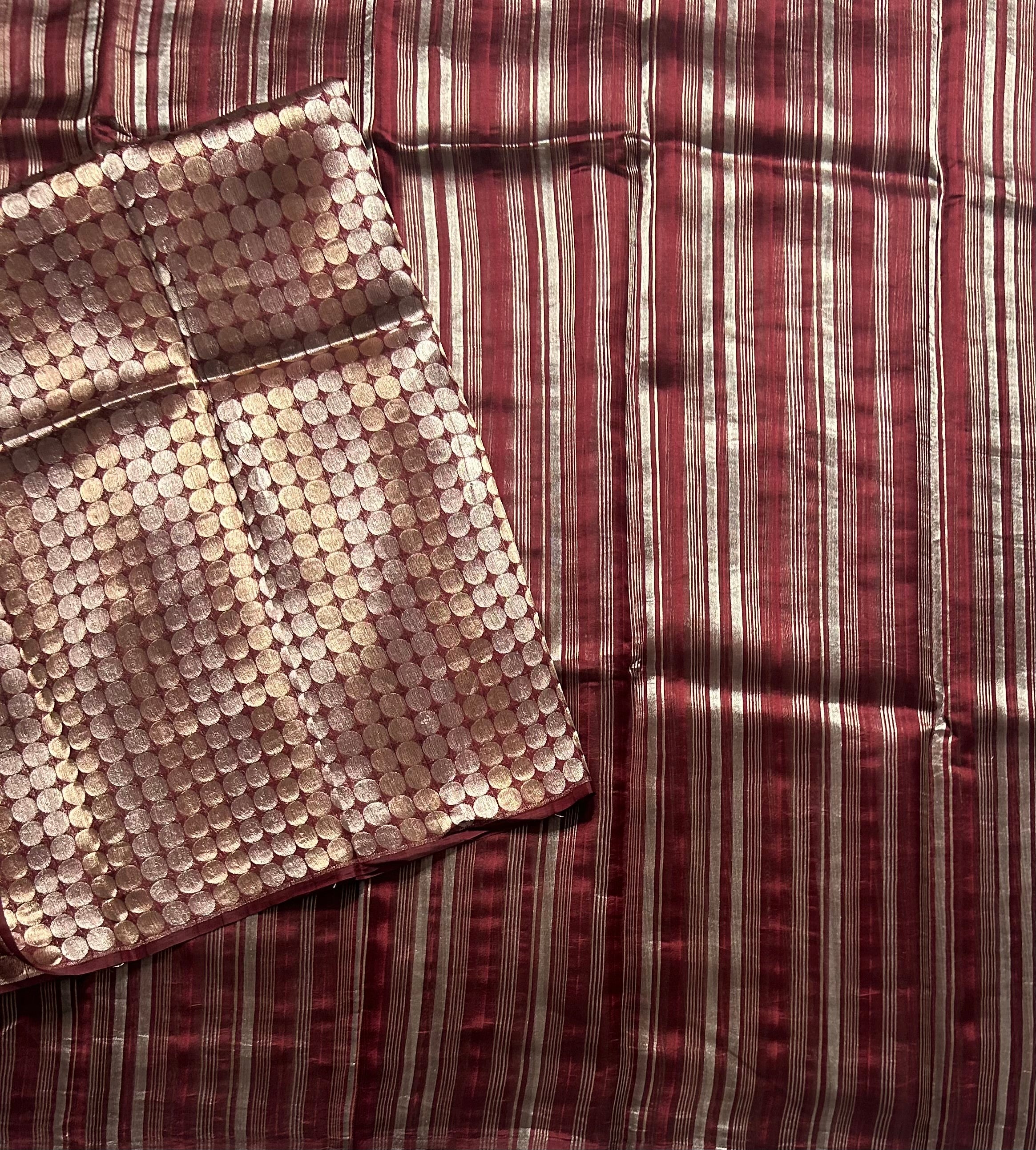 Brown stripes pure organza tissue 103 saree