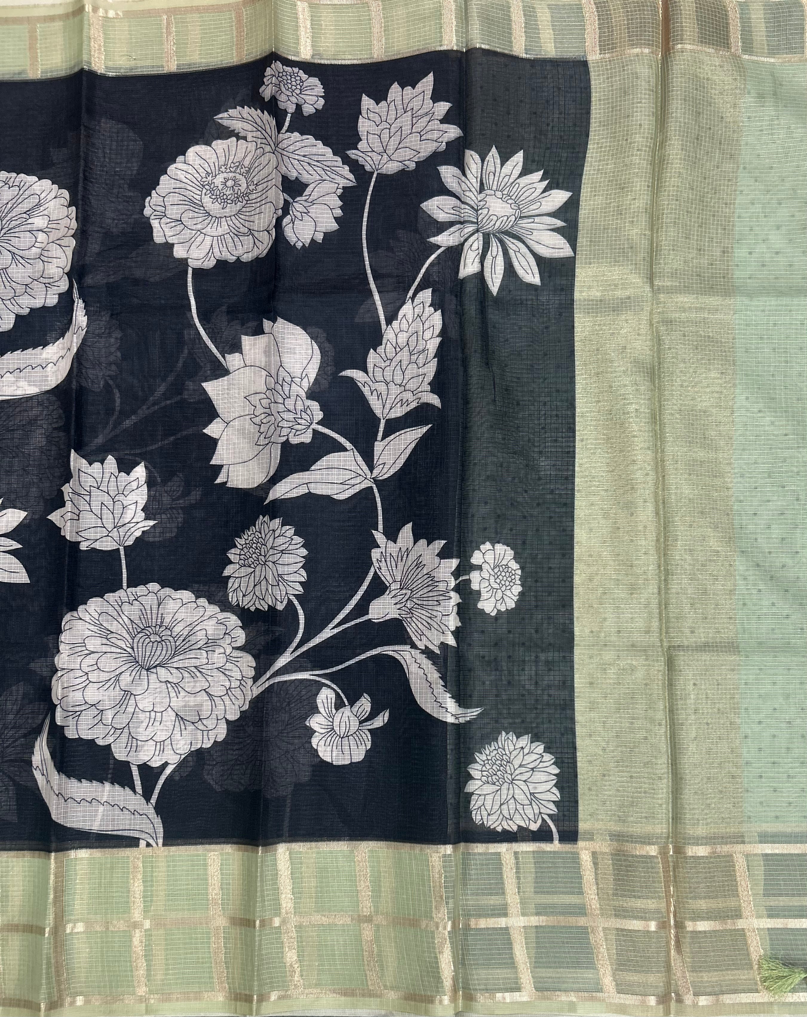 Black n pastel green Kota checks 103 saree