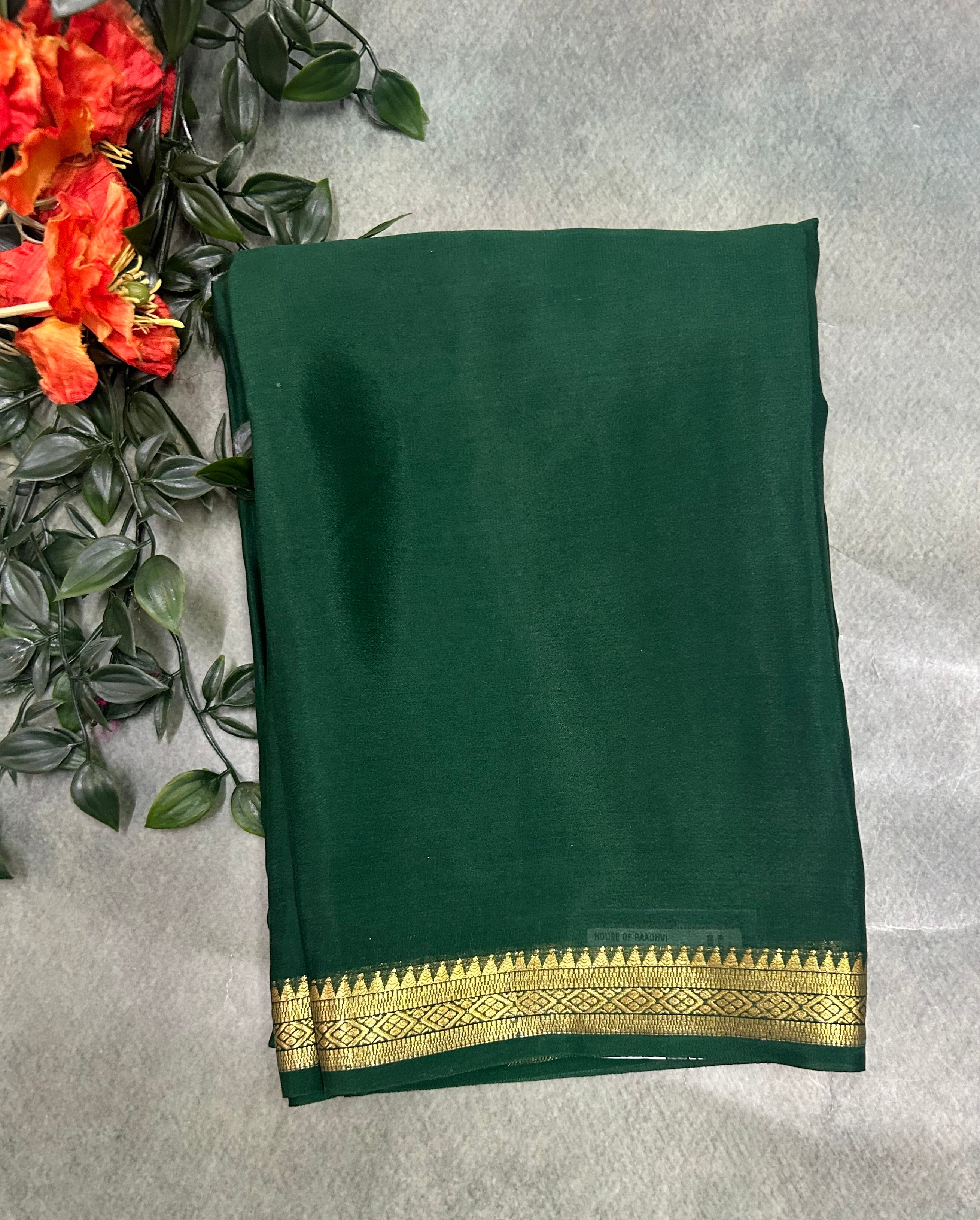 Bottle green  pure Mysore crepe silk saree