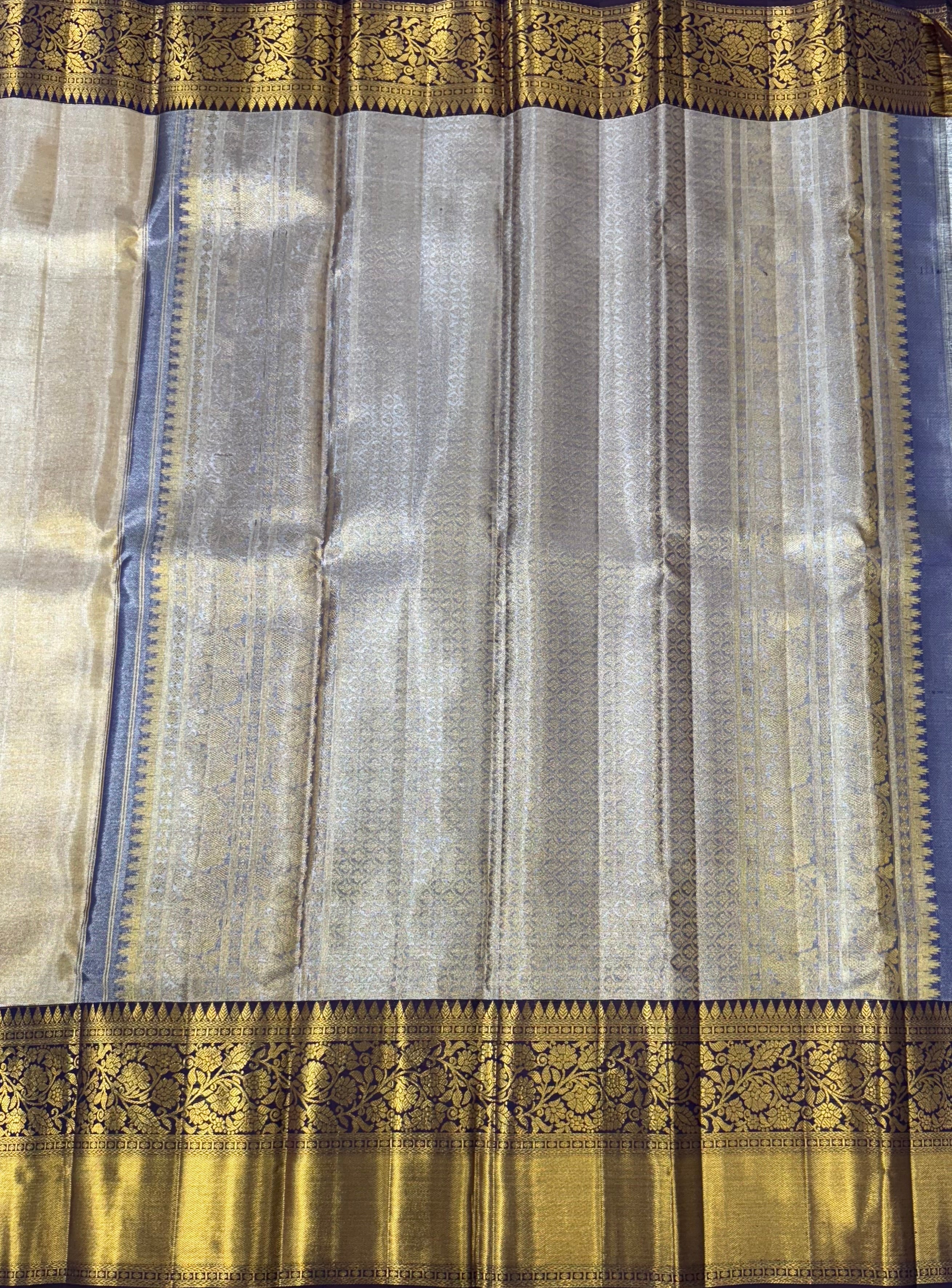 Golden plain pure kanchipuram silk saree