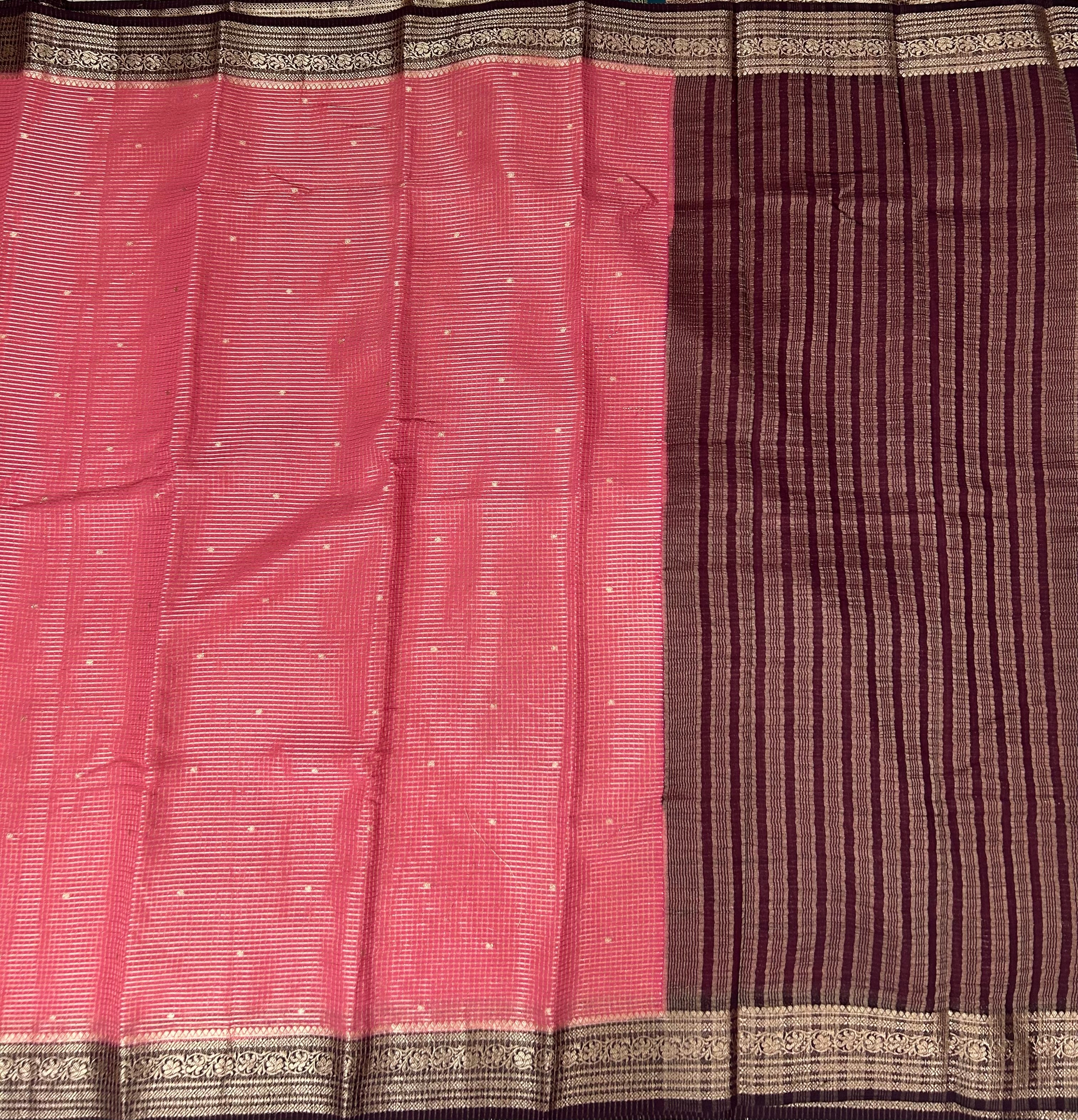 Light pink small checks semi mysore crepe-12 saree