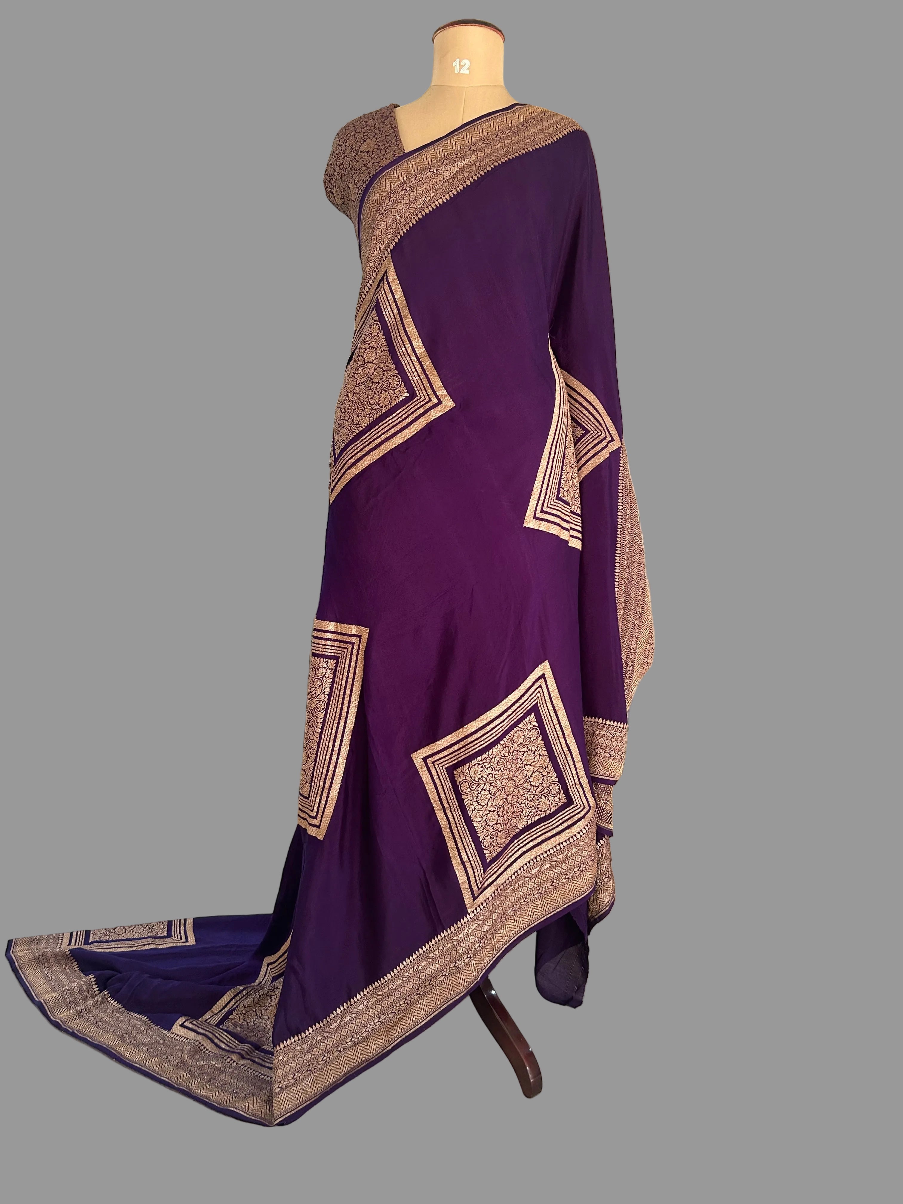 Purple abstract butta pure benarasi crepe 105 saree