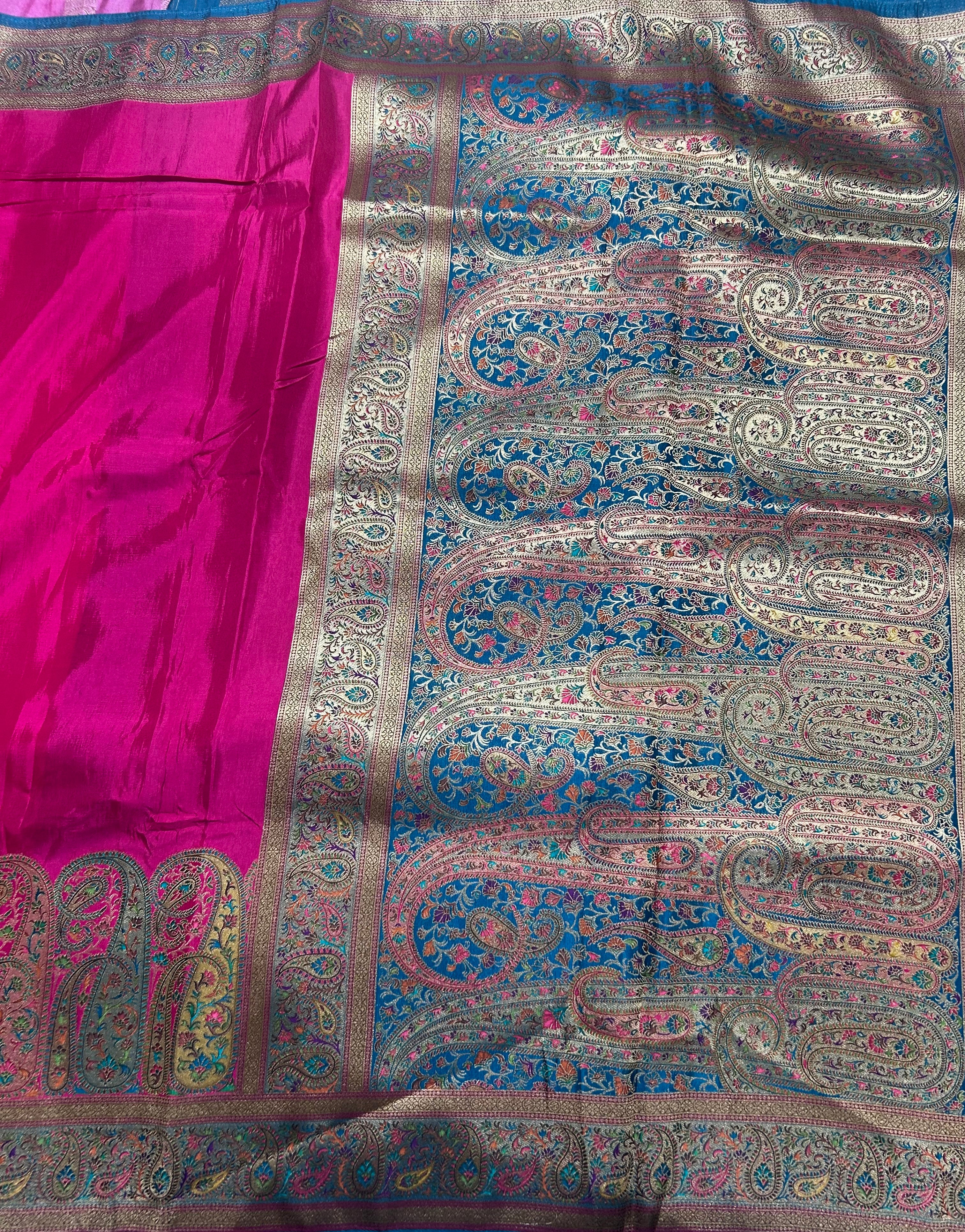 Rani pink pashmina satin silk crepe 106 saree