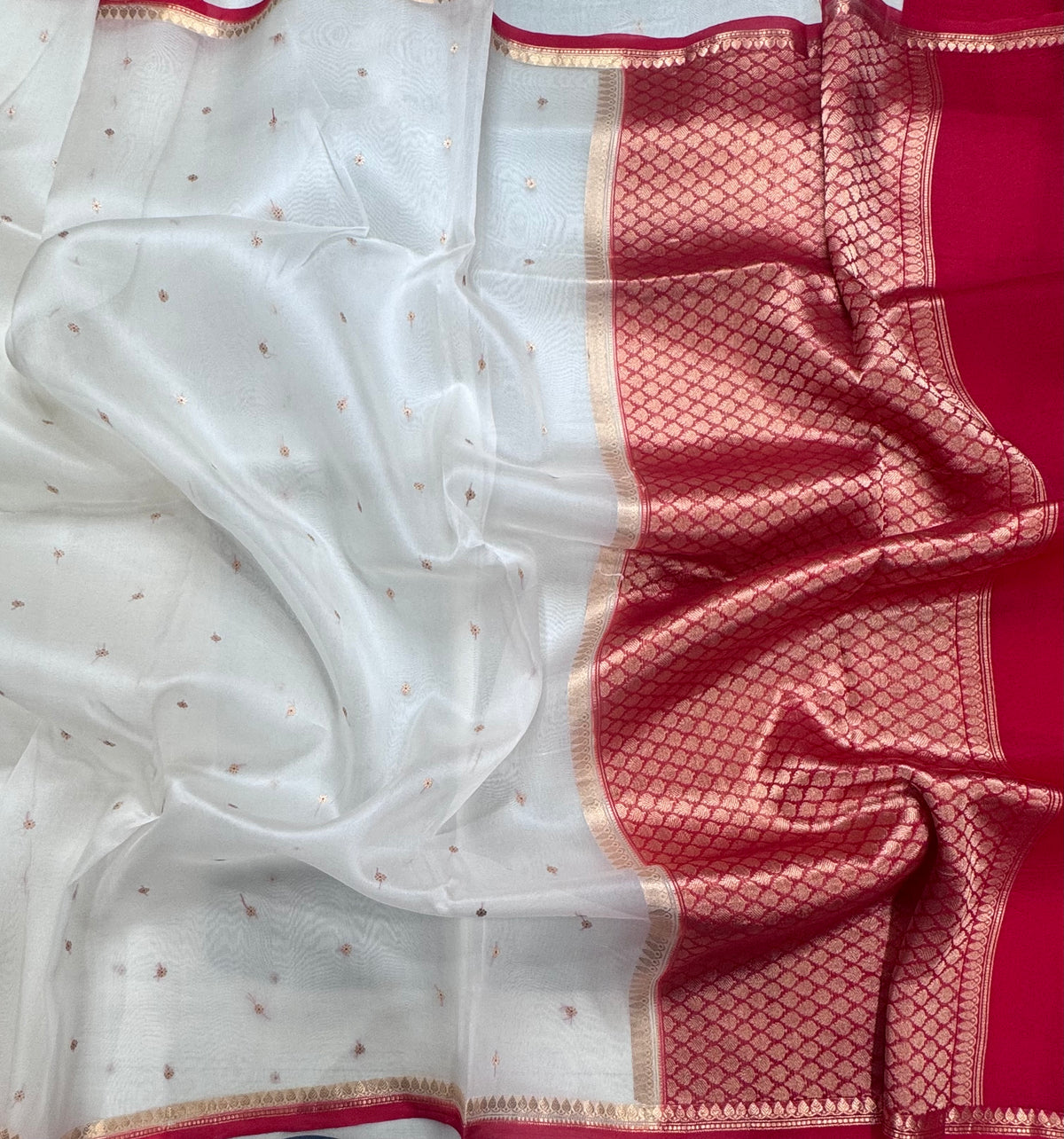 White n red pure Kora Organza Saree 111