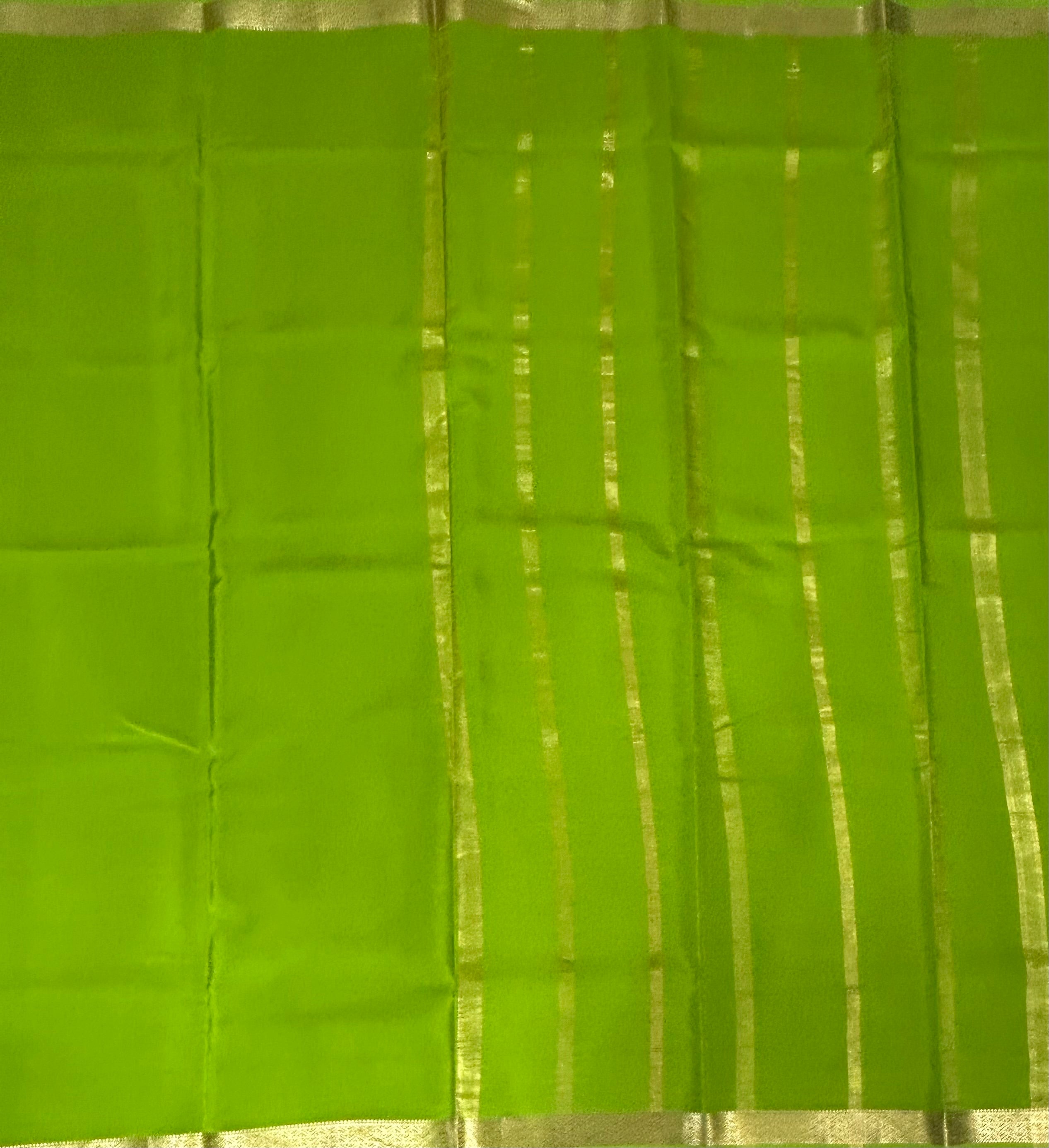 Parrot green plain one inch pure mysore silk-12 saree
