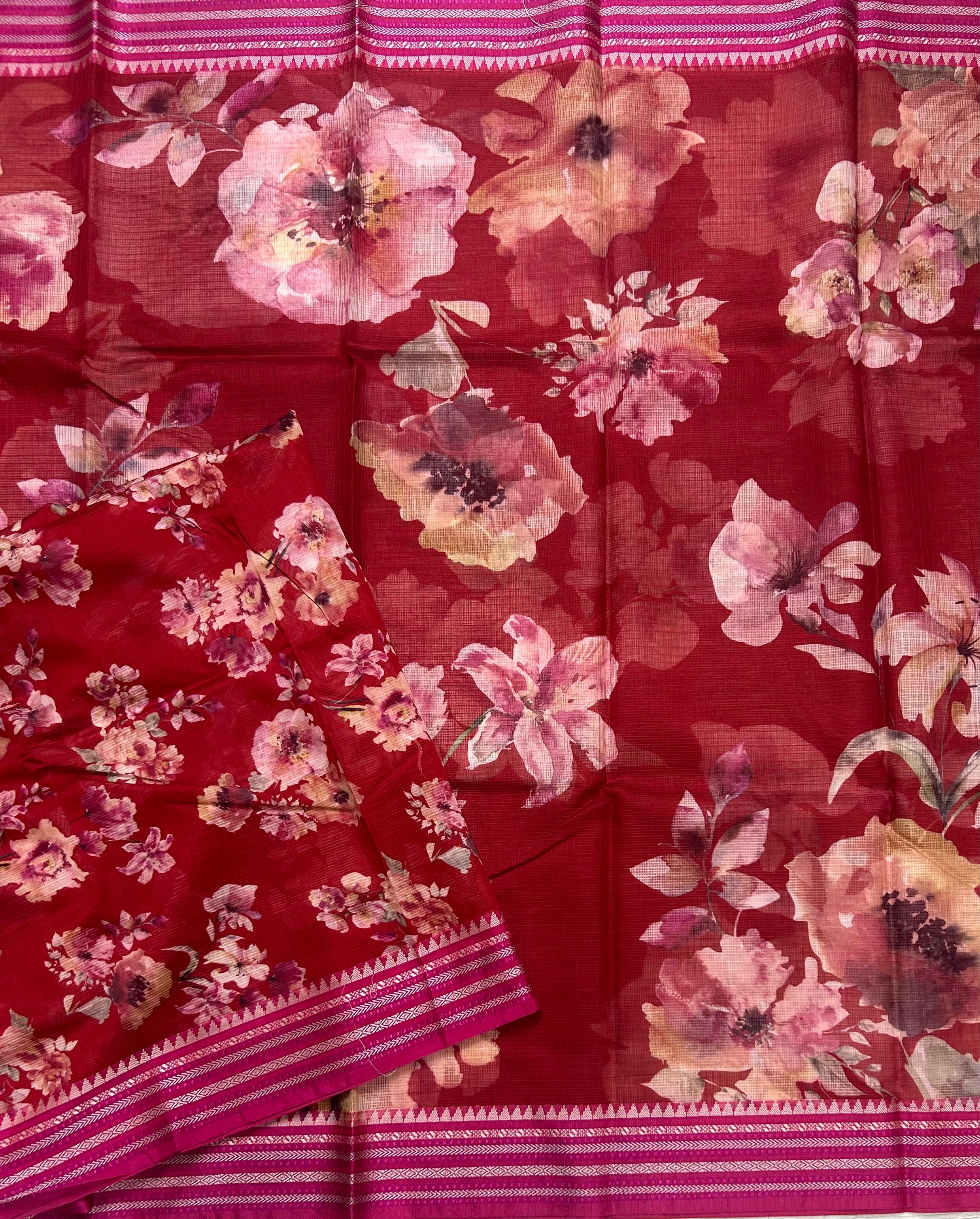 Red digital print Kota checks 105 saree