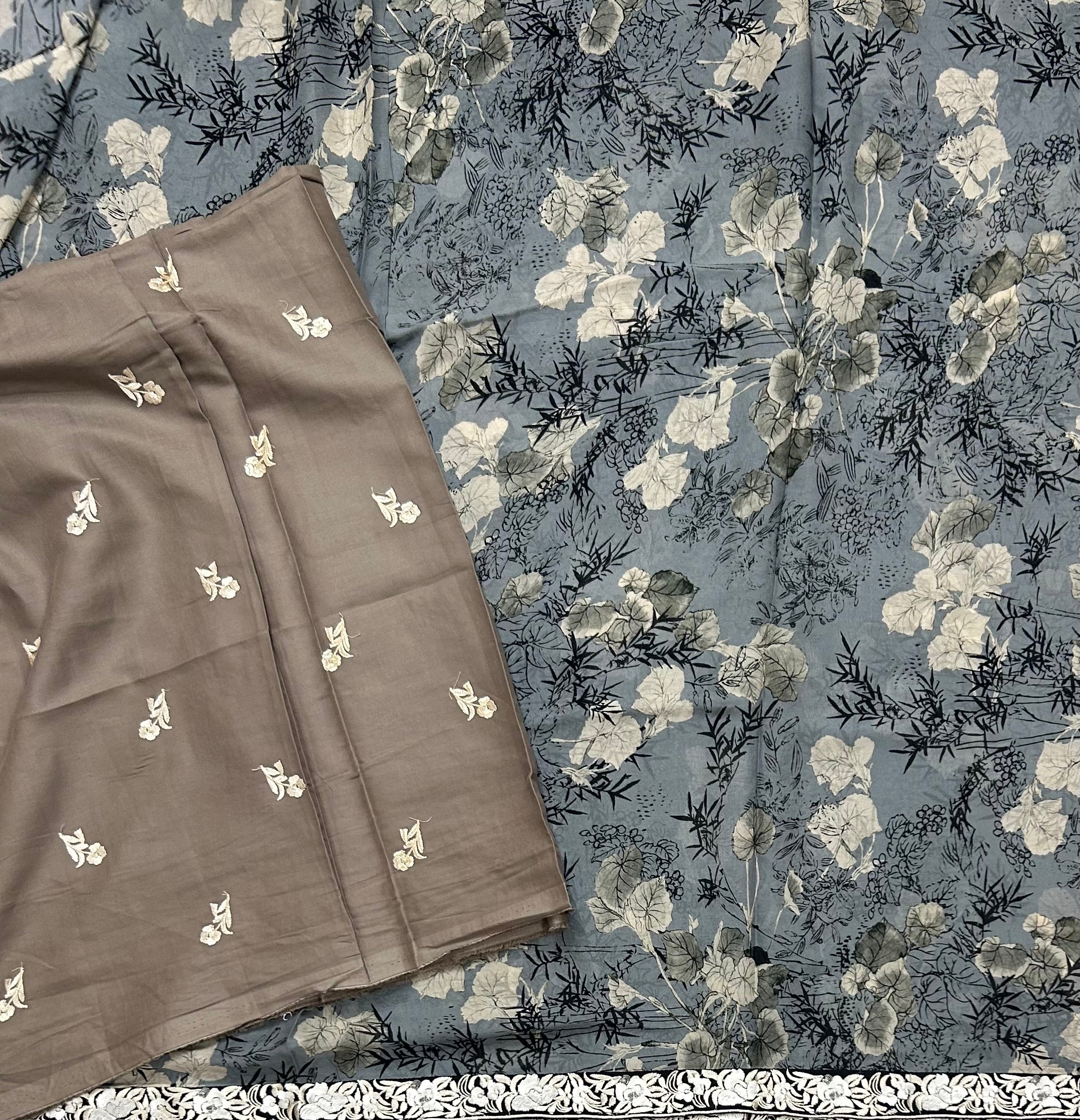 Dark grey digital printed border 104 chinnon saree