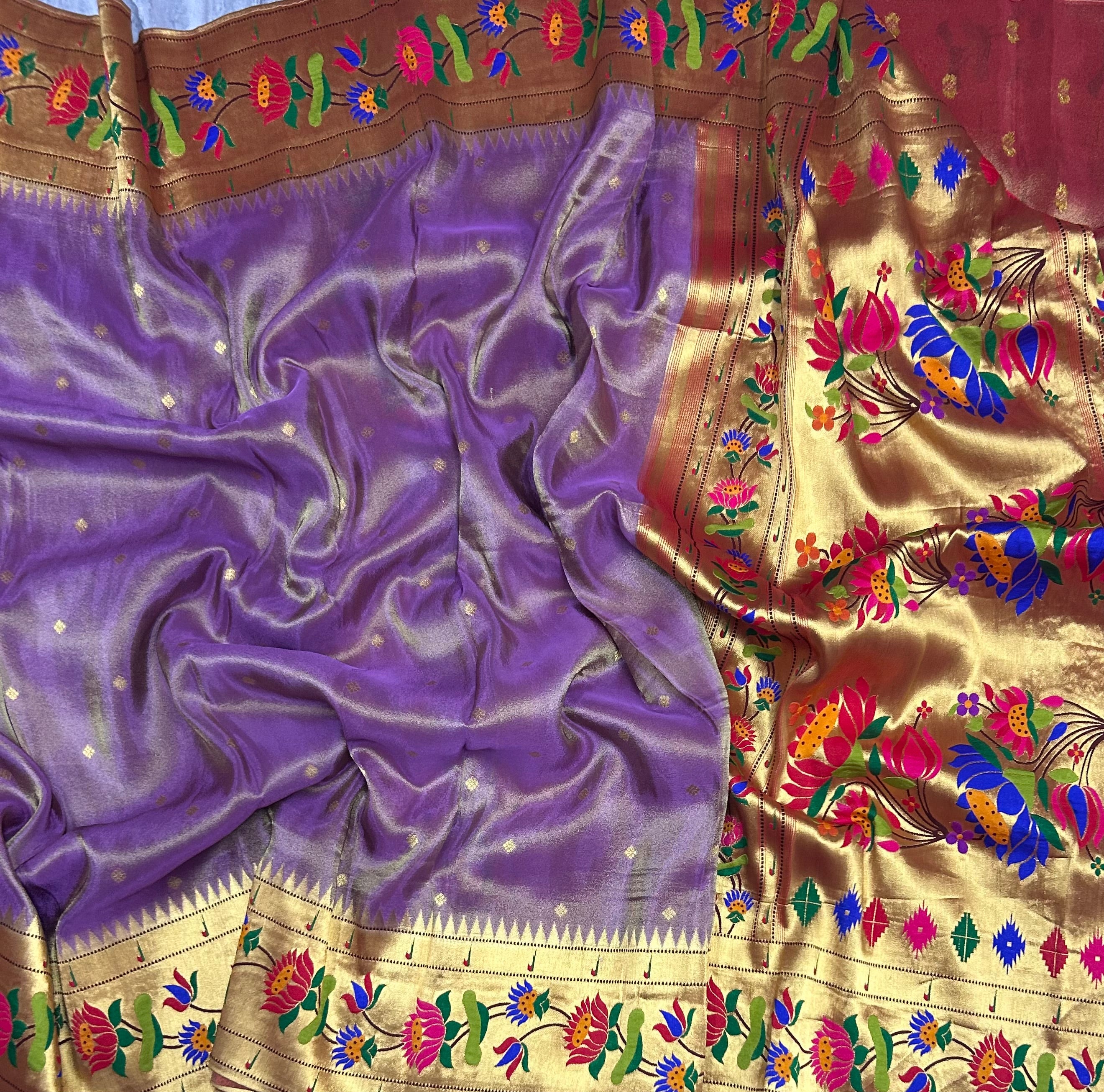 Purple small butta tissue Paithani border saree