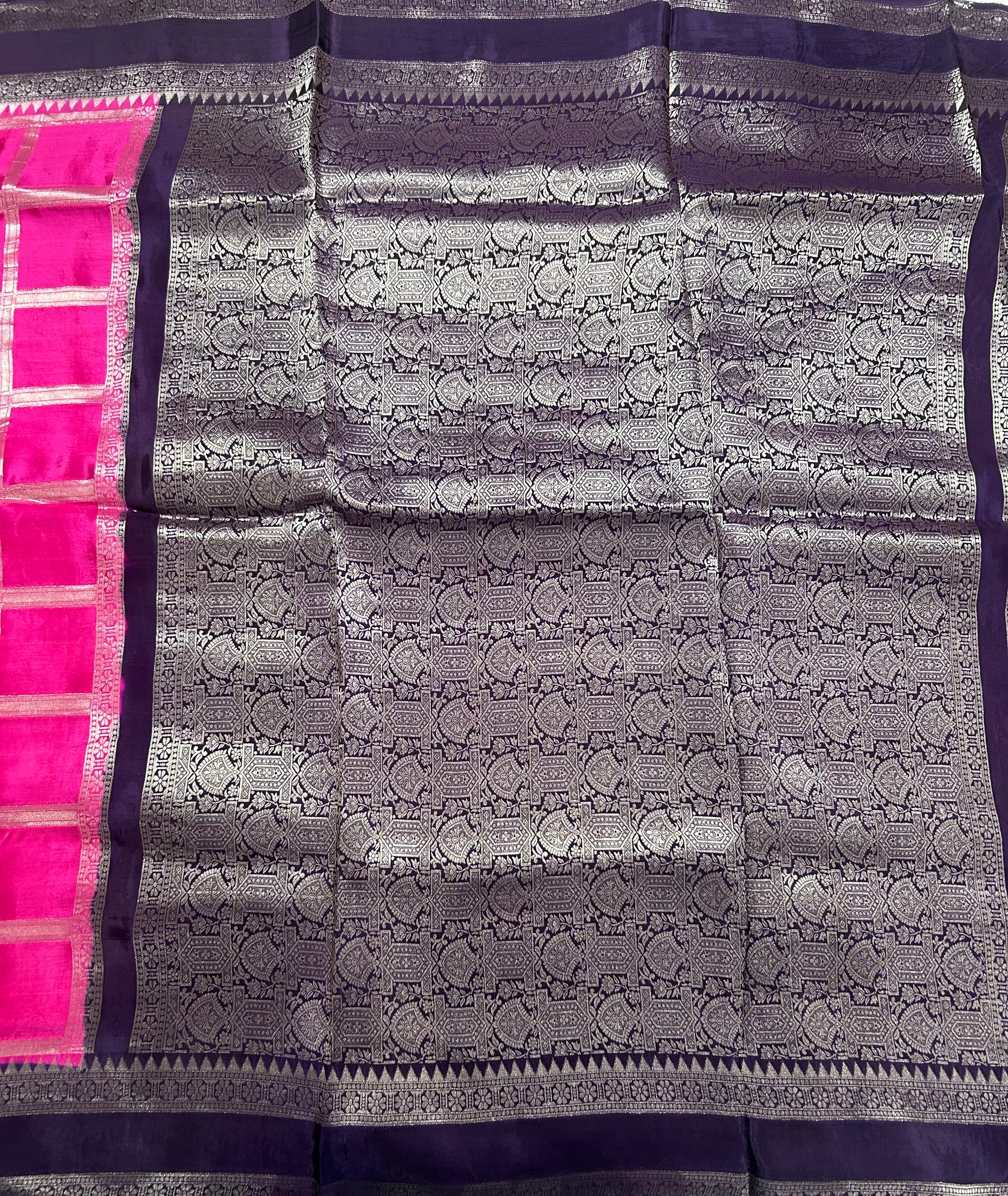 Rani pink checks n bentex border semi crepe 106 saree