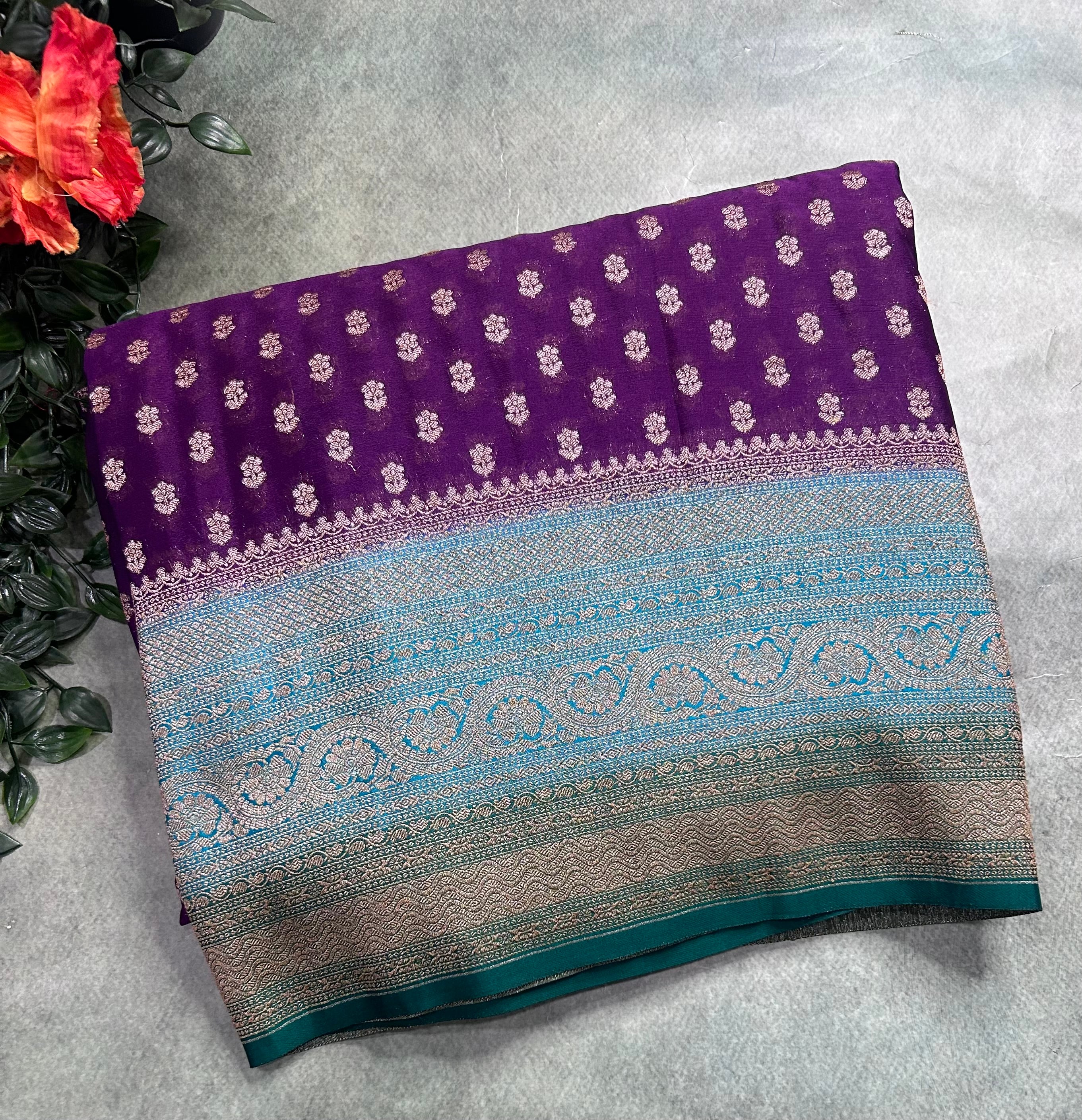 Purple 3d semi georgette 105 saree