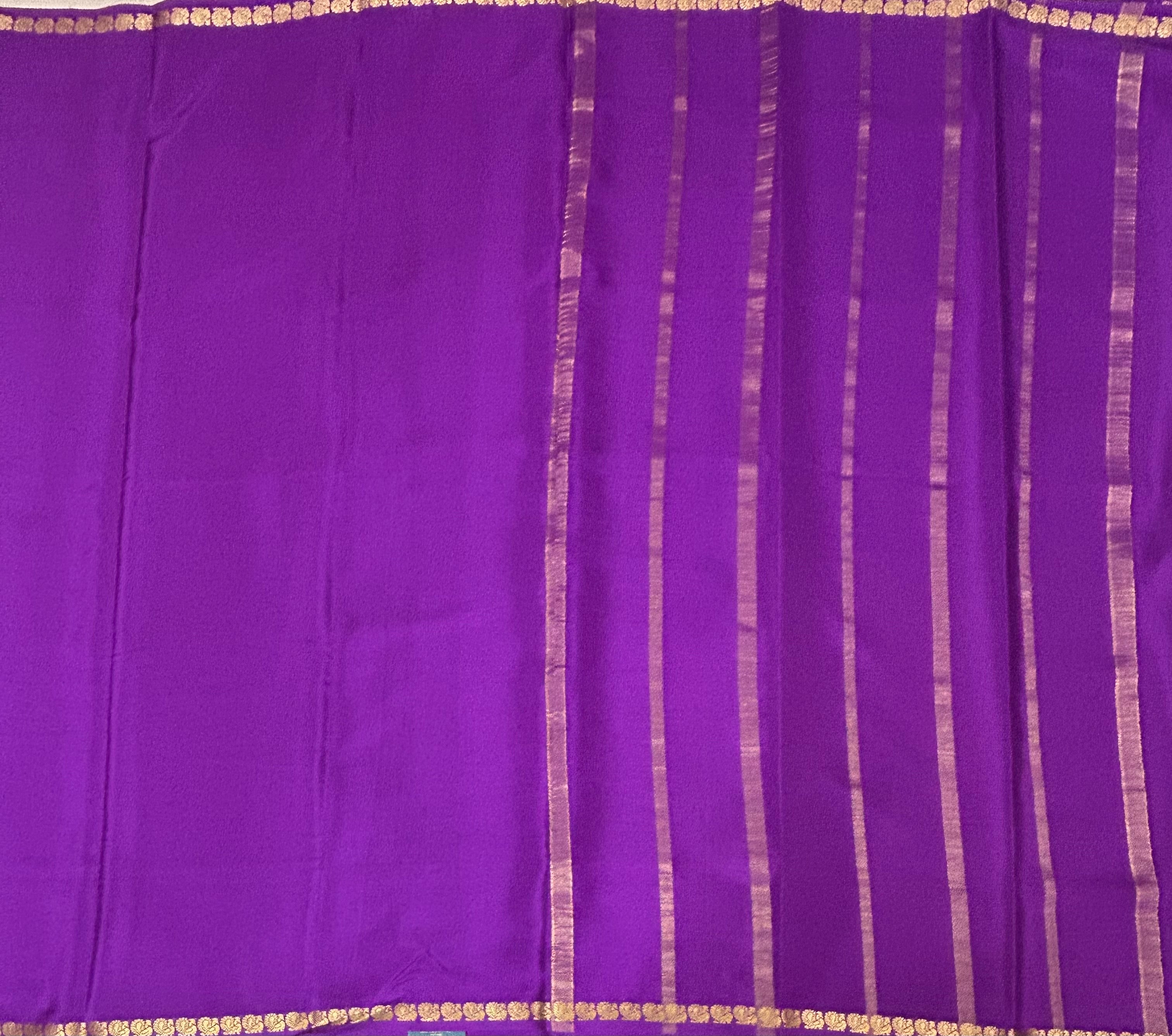 Purple-2 plain one inch pure mysore silk-12 saree
