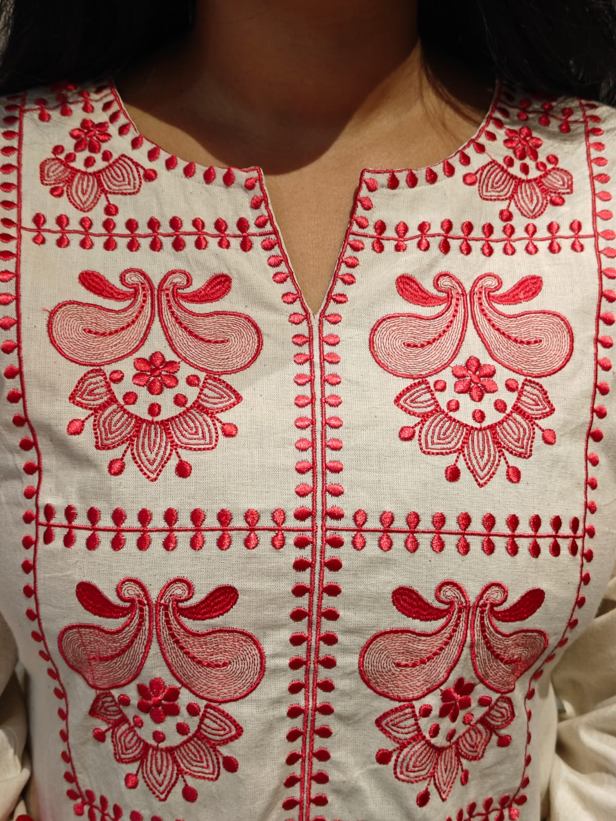 White and Pink Cotton Linen Thread Cord set  Kurtha set 077